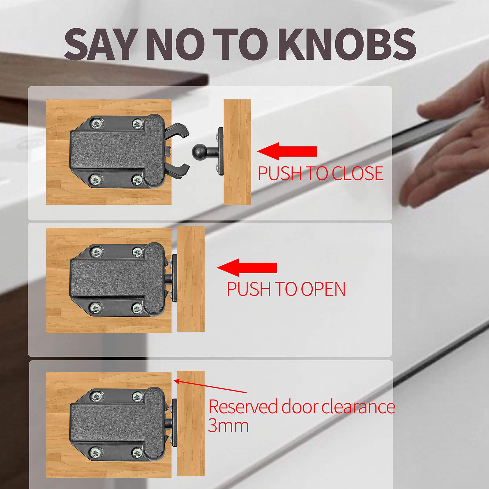 4 Pack Black Push Latch Cabinet Lock - Self-Locking Rebound Mechanism with Automatic Pop-Up Function, Prevents Door Sliding, Hidden Design for Kitchen/Bathroom/Office Storage Cabinets