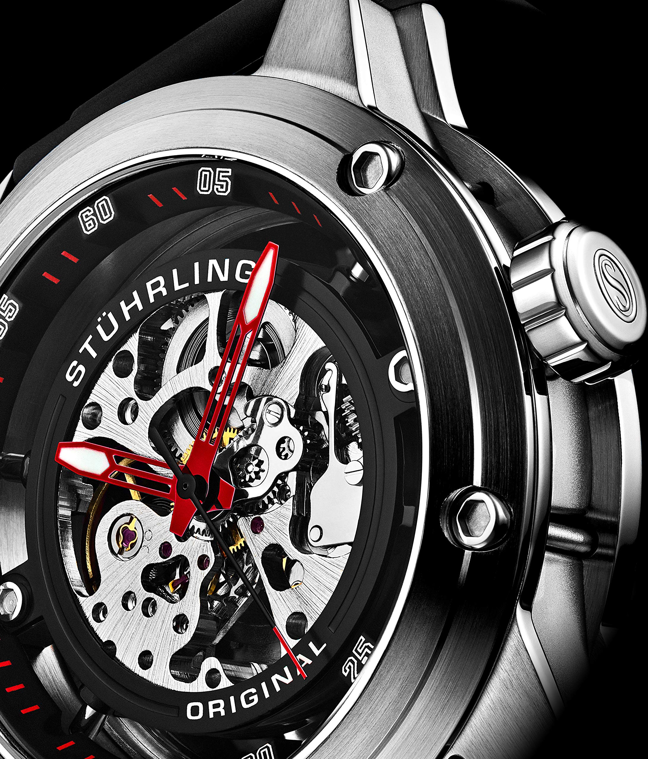 Stuhrling Original Men's Automatic Skeleton Watch - Stainless Steel Self-Winding Dress Watch with Rubber Strap, 50mm Case - Perfect for Business, Formal Events & Everyday Wear