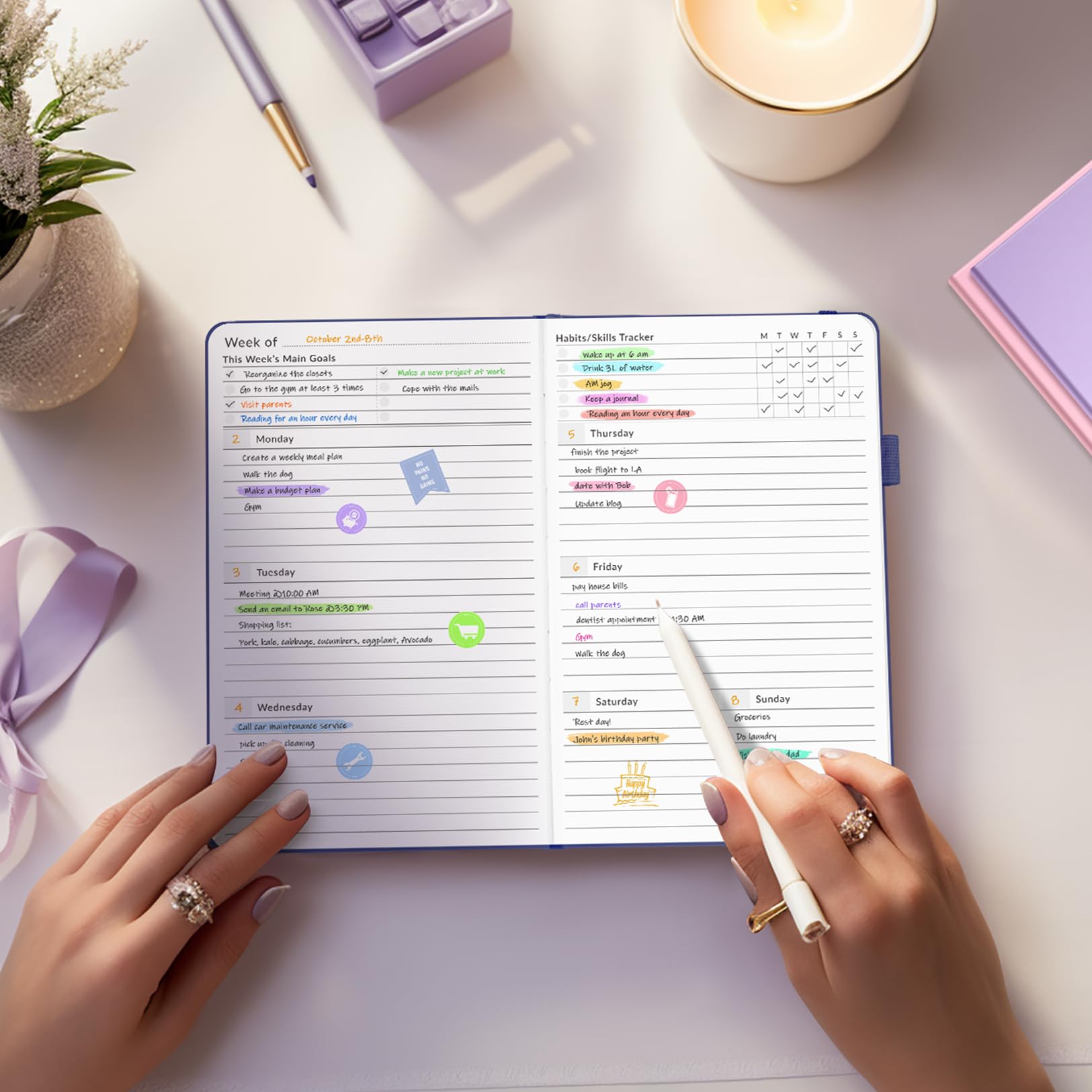 2025 Undated Weekly & Monthly Planner - Cute Pink A5 Organizer Notebook for Goal Tracking & Task Management | Perfect for Students, Professionals & Busy Moms | Start Anytime Daily Journal & Productivity Planner