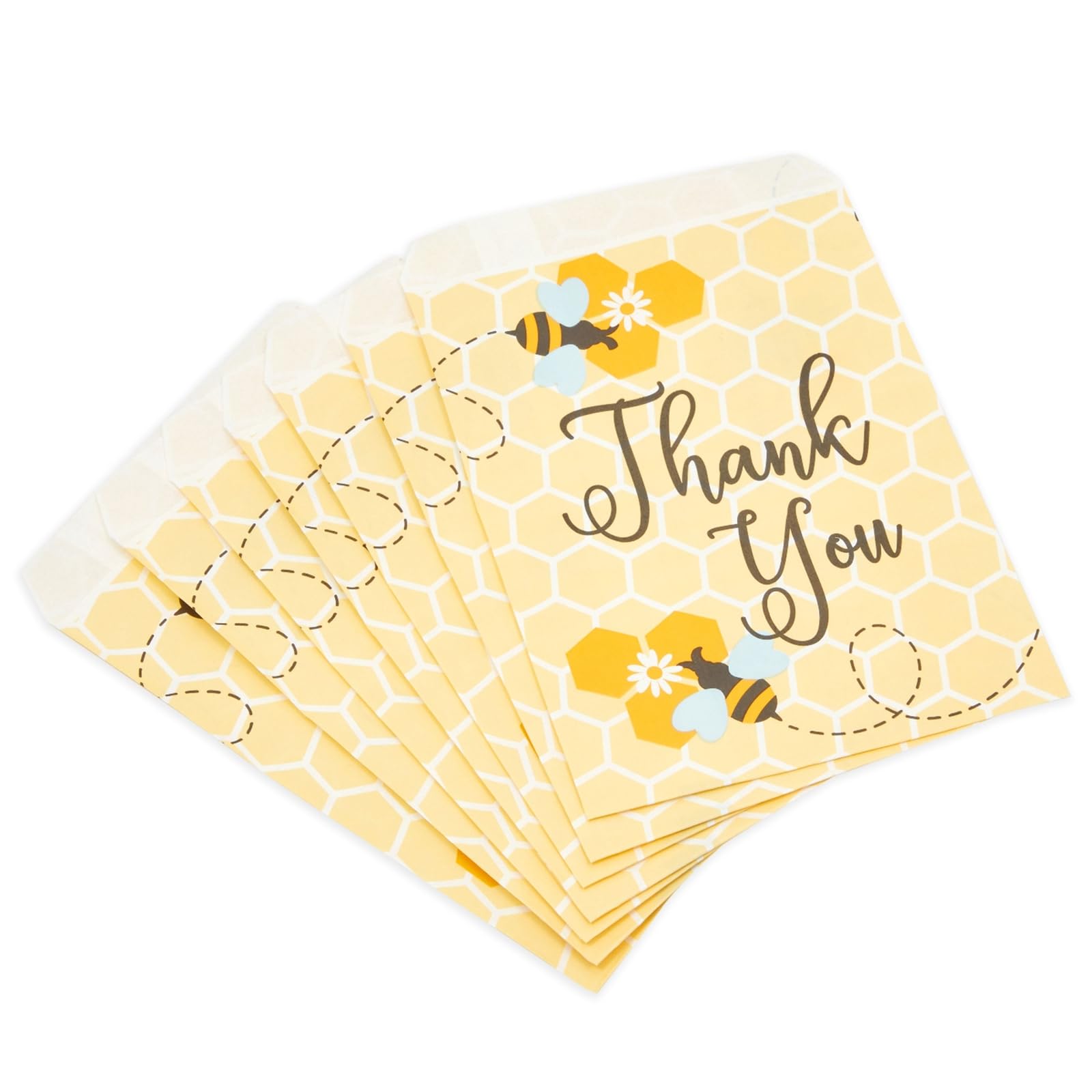 Bumble Bee Paper Treat Bags for Baby Shower & Party Favors - 5x7 Inch Goodie Bags for Gifts, Decorations (Pack of 100) - Perfect for Gender Reveals, Birthday Parties & Wedding Favors