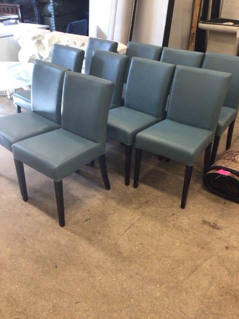 Set of 10 Blue Leather Dining Chairs - Crate & Barrel Lowe Style - Modern & Comfortable for Dining Room, Kitchen, or Office Use