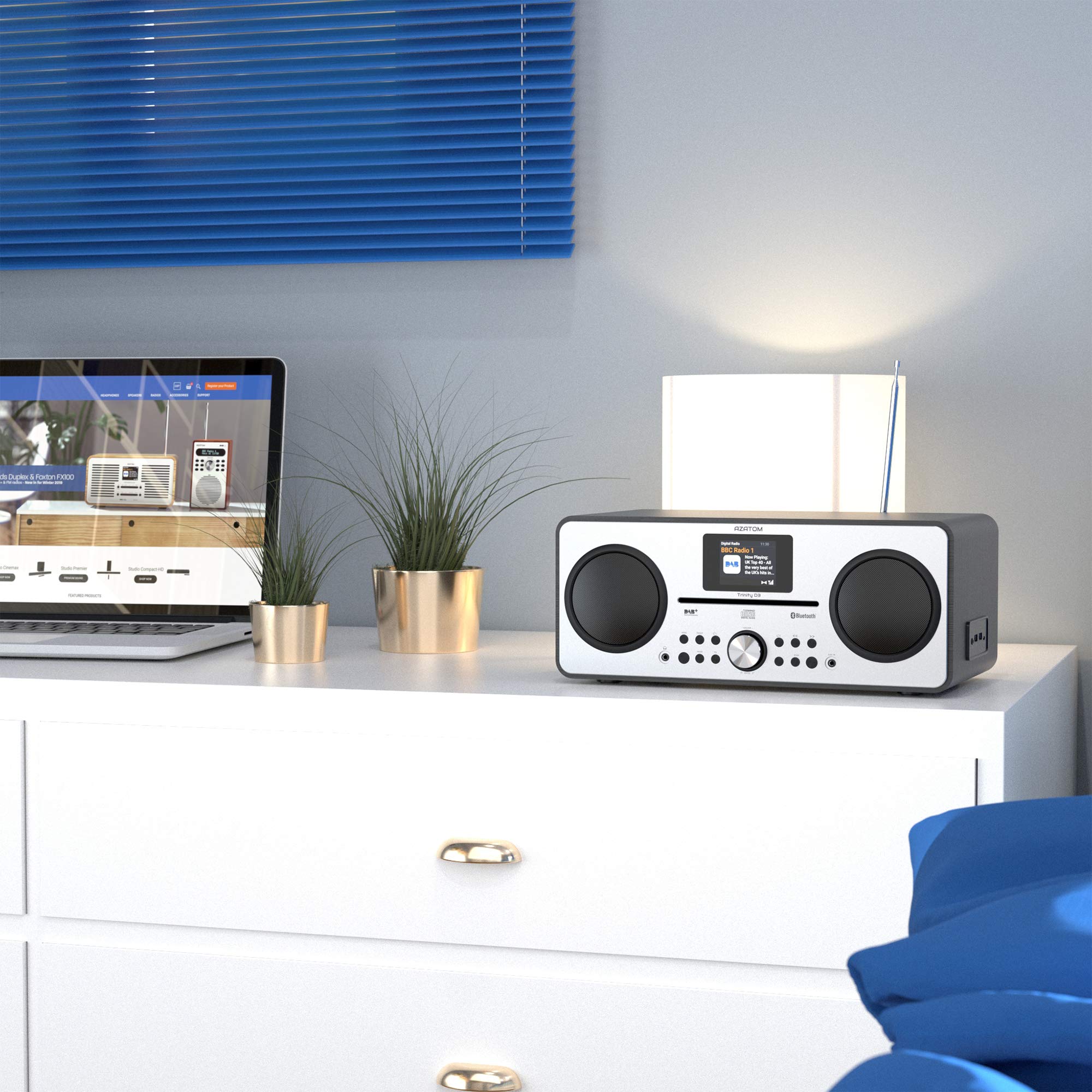 AZATOM Trinity DAB/DAB+ Digital CD Player with FM Radio, Bluetooth 5.0, Stereo Speaker System, Alarm Clock, USB Charger & MP3 Playback - Premium Hi-Fi Sound for Home & Office (Renewed, Black) - Perfect for Bedroom, Living Room or Workspace Entertainment