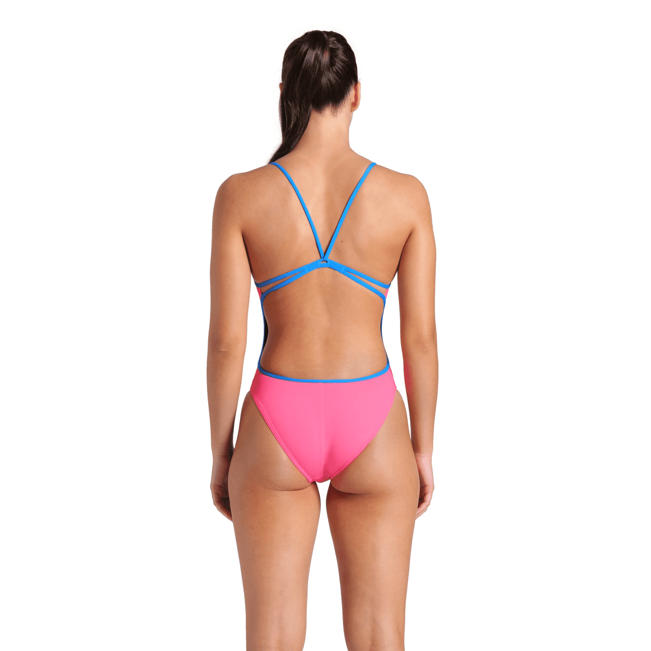 Arena Women's Team Swimsuit - Lace Back Solid Pink/Blue Competition Swimwear for Training & Pool Workouts