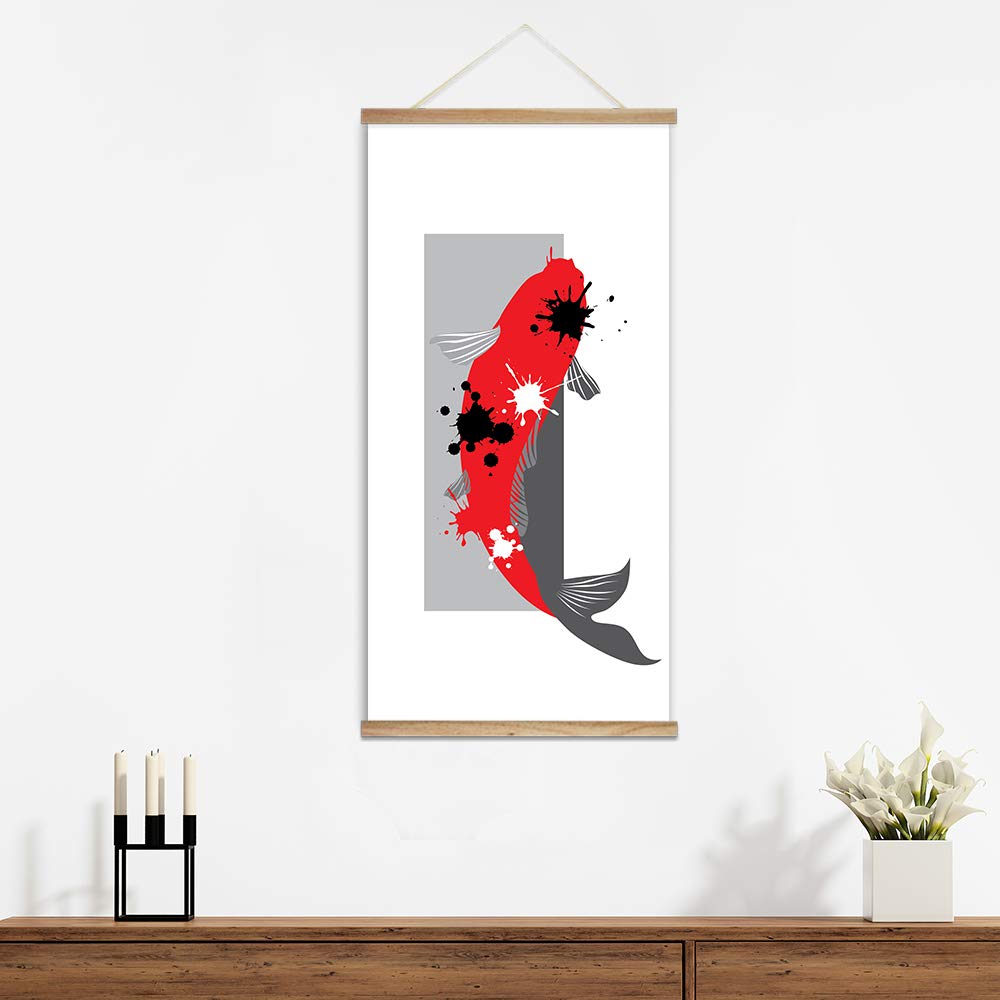 Wall26 Abstract Pet Fish Theme Wood Framed Wall Art Poster Print - 18x36 Inches, Ready to Hang - Perfect for Living Room, Bedroom Decor & Office Wall Art