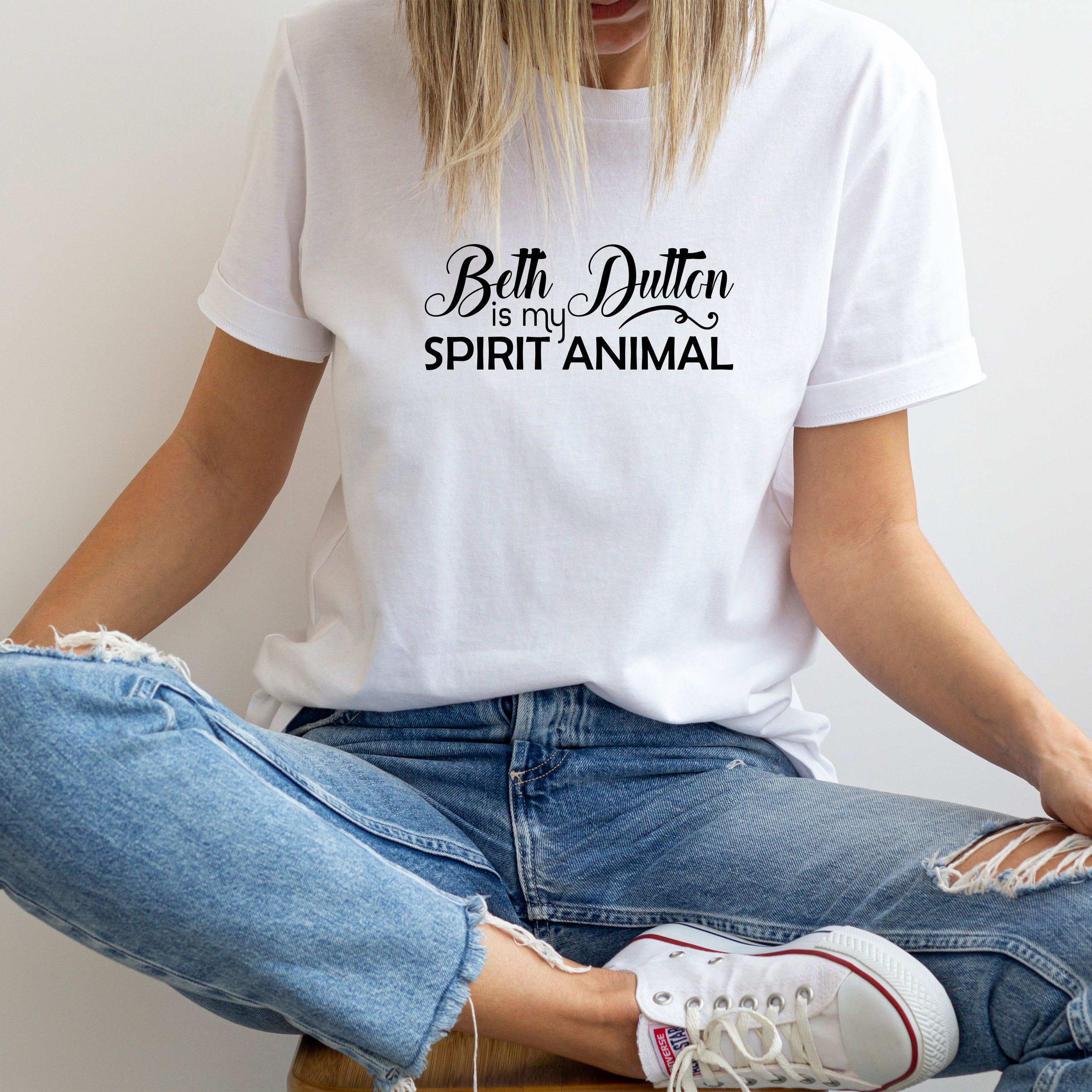 Beth Dutton Is My Spirit Animal T-Shirt | Yellowstone Inspired Graphic Tee | Funny Western TV Show Merch | Perfect for Fans, Cowboy Parties & Casual Wear