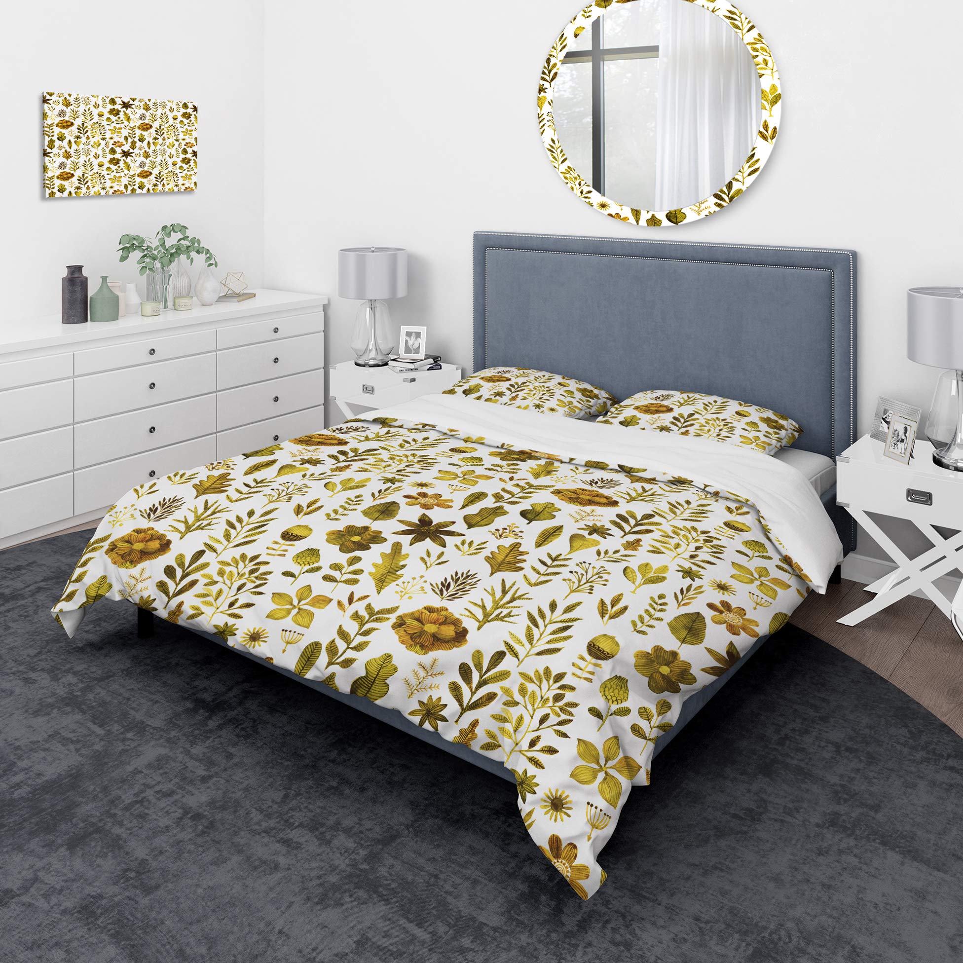 DesignQ Watercolor Floral Duvet Cover Set - Modern Botanical Bedding with Soft Textured Fabric - Perfect for Master Bedroom, Guest Room & Bohemian Home Decor