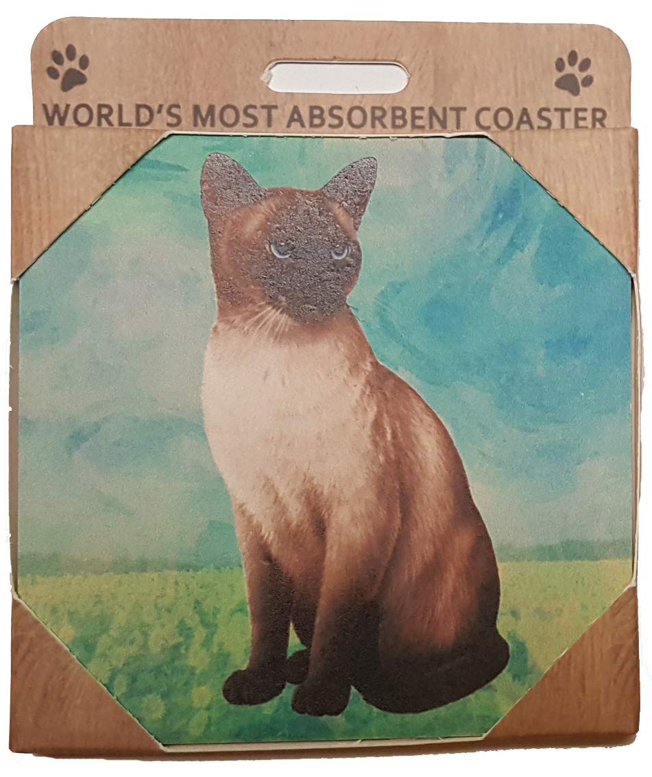 E&S Imports Ceramic Coasters Set of 4 - Handmade Siamese Cat Design, Absorbent & Durable for Hot/Cold Drinks - Perfect for Home, Office, or Gift Giving