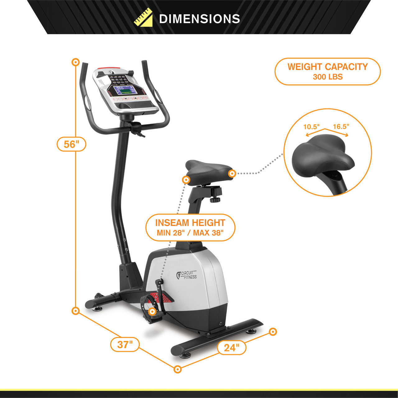 Magnetic Upright Exercise Bike with 15 Workout Presets - Circuit Fitness AMZ 594U Stationary Bike for Home Gym & Cardio Training | Perfect for Small Spaces & Apartment Workouts