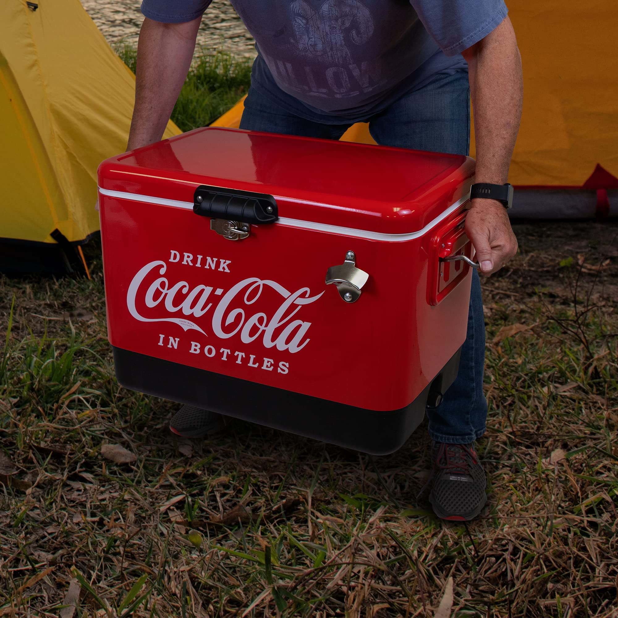 Premium Coca-Cola 51L (54 qt) Portable Ice Chest Cooler with Bottle Opener - Holds 85 Cans - Red & Black Insulated Beverage Cooler for Camping, Beach, RV, BBQs, Tailgating, Fishing & Outdoor Adventures