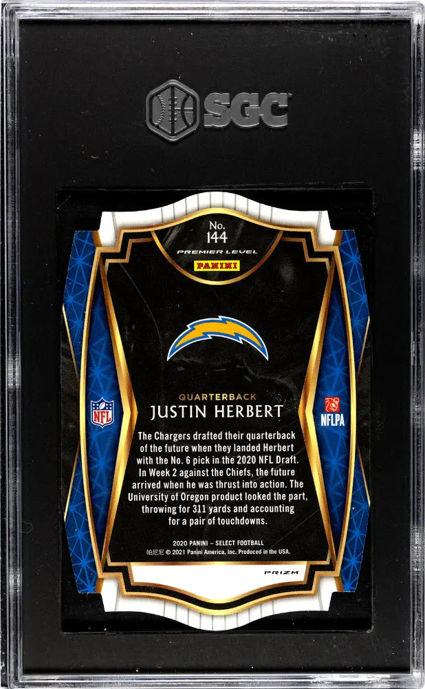 2020 Panini Select Justin Herbert Rookie Card Tri-Color Die-Cut Prizm SGC 9.5 - NFL Collectible for Sports Memorabilia & Trading Card Enthusiasts