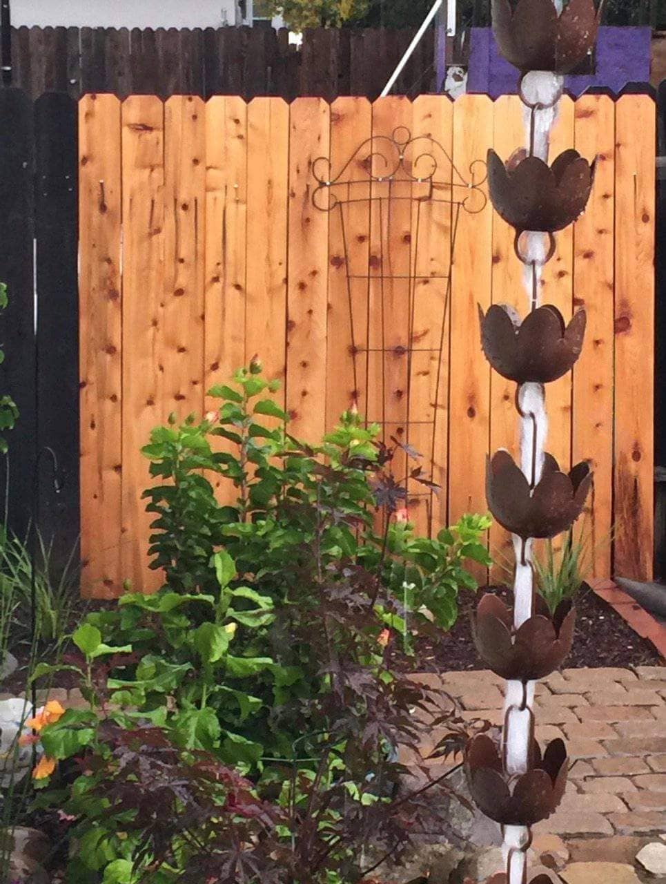 Lily Cup Rain Chain - Decorative Copper Rainwater Downspout for Garden & Patio - Flamed Finish for Rustic Outdoor Decor