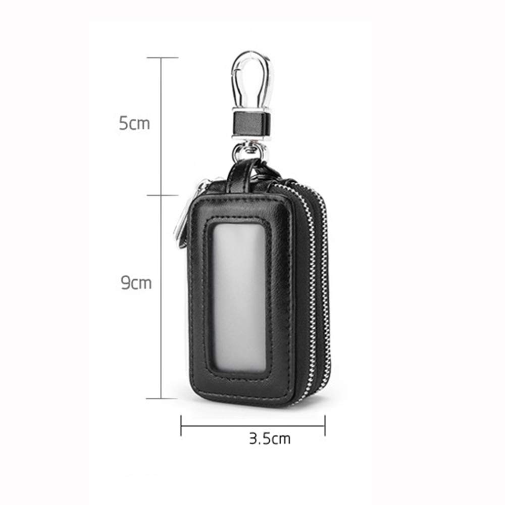 Leather Keychain Wallet with Double Zipper & Clear Window - Premium Key Organizer for Car Keys, Coins & Small Essentials - Perfect for Travel, Work & Everyday Carry