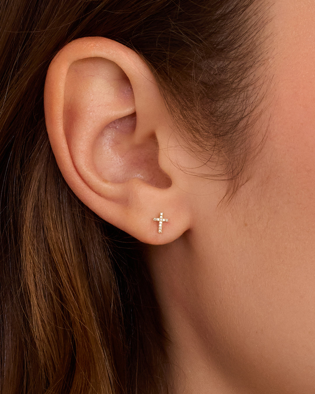 Diamond Cross Single Stud Earrings for Women - 14K Gold Plated Hypoallergenic Pierced Jewelry - Perfect for Gifts, Weddings & Everyday Wear