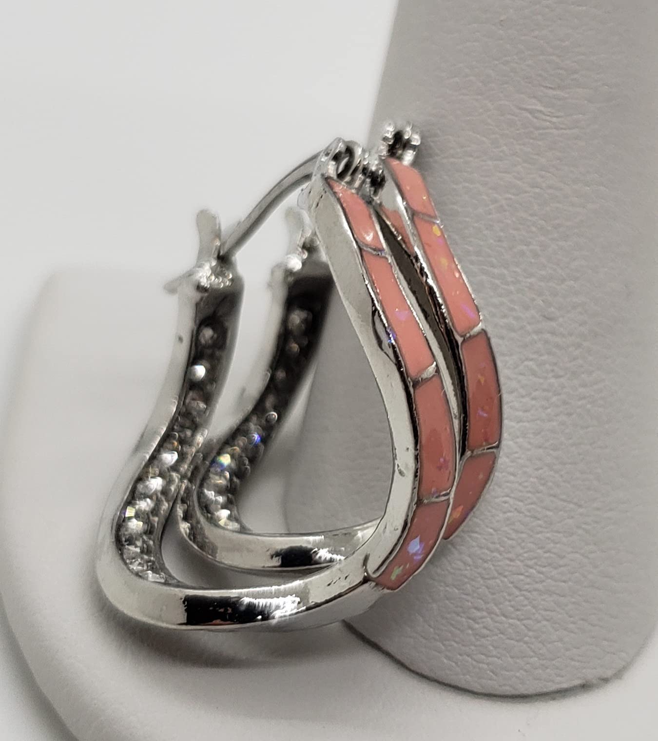 Pink Opal Wavy Hoop Sterling Silver Earrings for Women | 925 Silver Bohemian Dangle Earrings | Perfect for Parties, Weddings & Everyday Wear