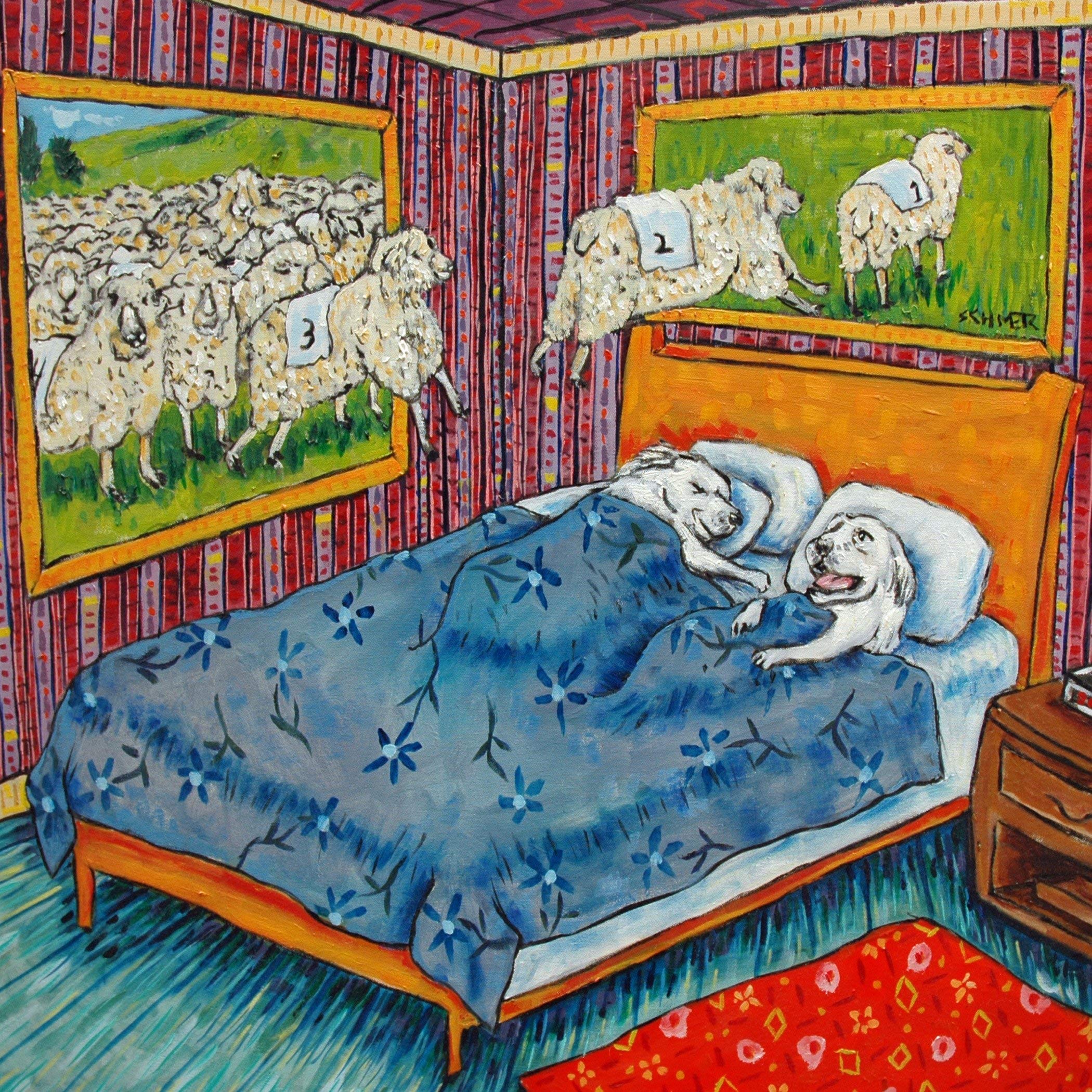 Great Pyrenees Dog Counting Sheep Tile Coaster Set - Cute Pet-Themed Home Decor Gift for Dog Lovers, Perfect for Coffee Tables and Nightstands