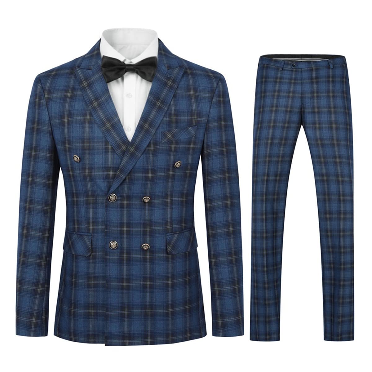 Men's 2-Piece Stripe Suit Set - Checked Pattern, Center Vent, 1-Button Tuxedo Blazer with Matching Trousers | Formal Wear for Weddings, Business Meetings & Special Occasions
