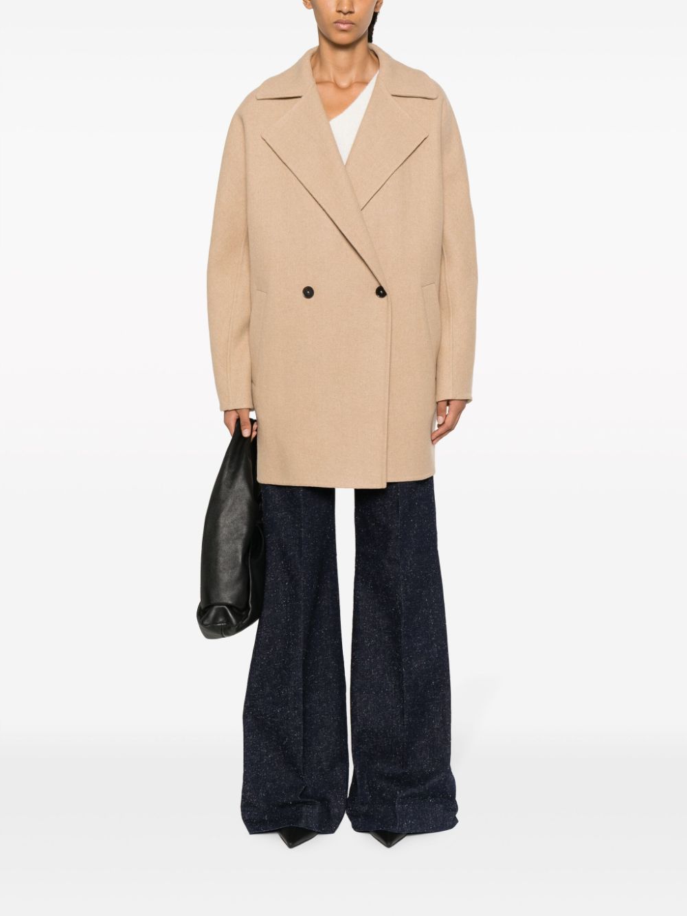 Women's Beige Closed Front Long Coat - Elegant Winter Outerwear for Office, Dating & Special Occasions