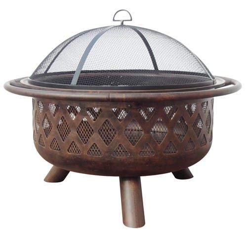 Oil Rubbed Bronze Fire Pit Bowl with Criss-Cross Design - Outdoor Wood Burning Fireplace for Patio, Garden & Backyard Decor