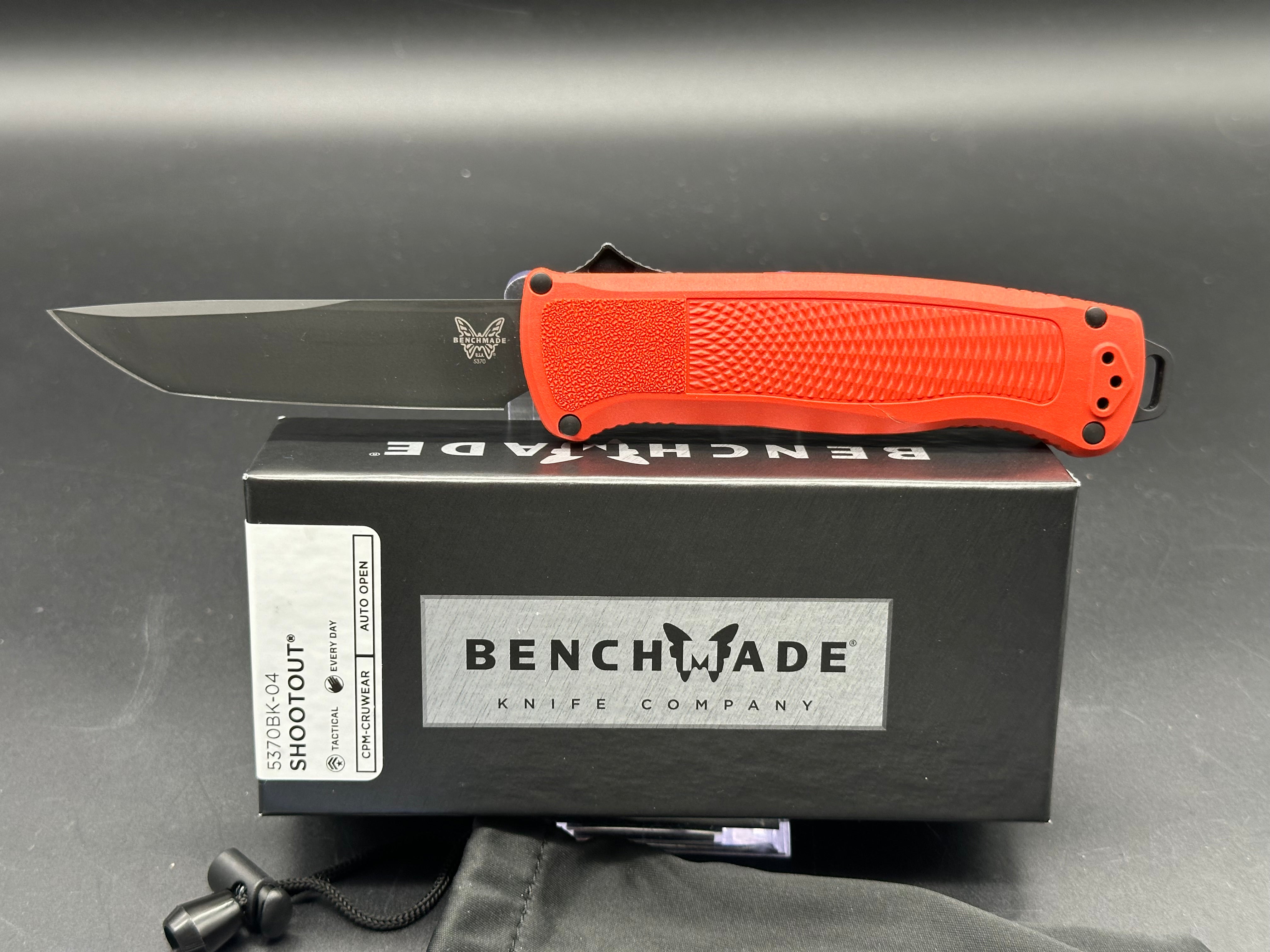 Benchmade Shootout Limited Edition CPM Cruwear Folding Knife - Red Grivory Handle for Outdoor, Camping & EDC Use