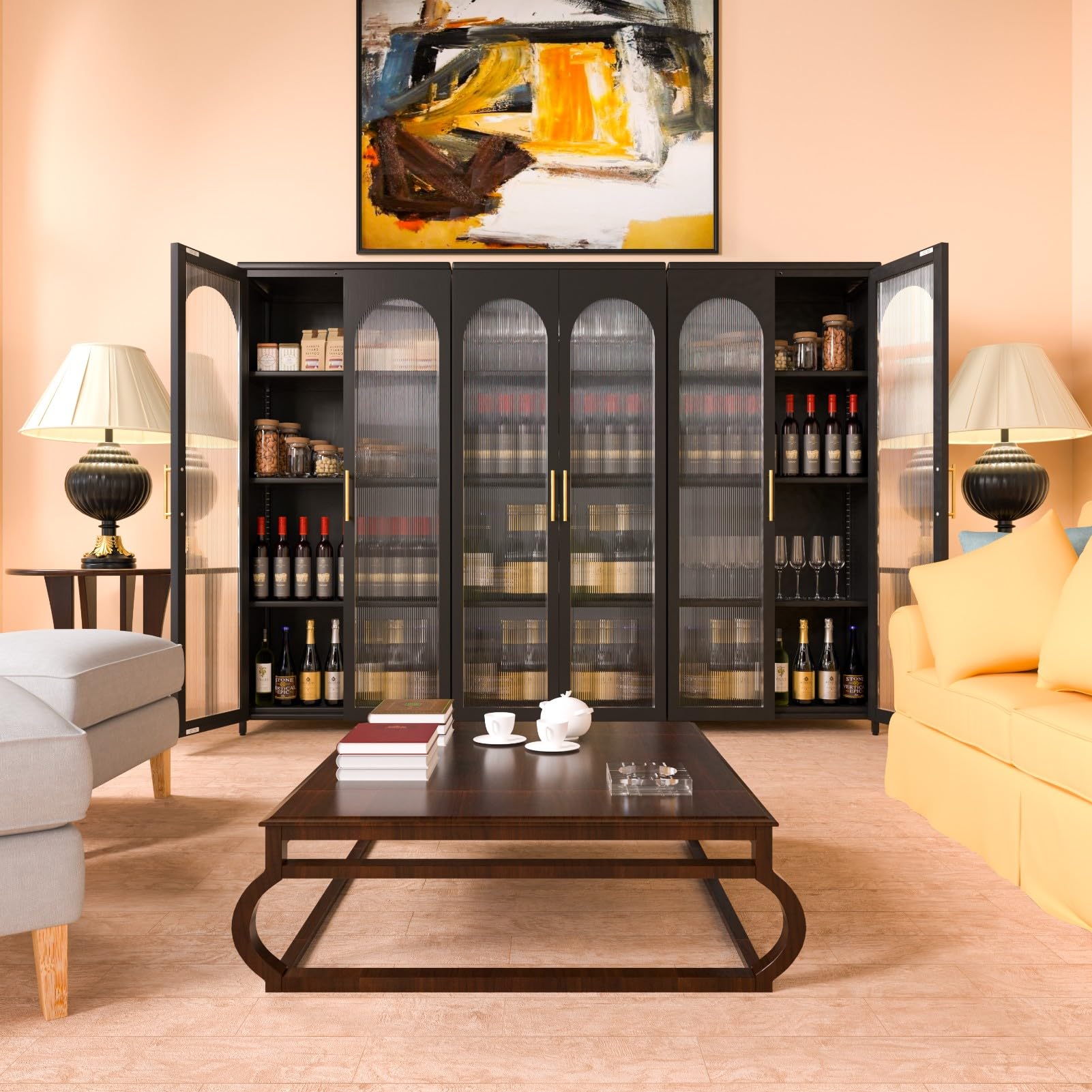Modern Sideboard Buffet Cabinet with Glass Doors & Adjustable Shelves - Kitchen Storage Credenza for Dining Room, Living Room | Stylish Accent Furniture for Home Decor & Entertaining