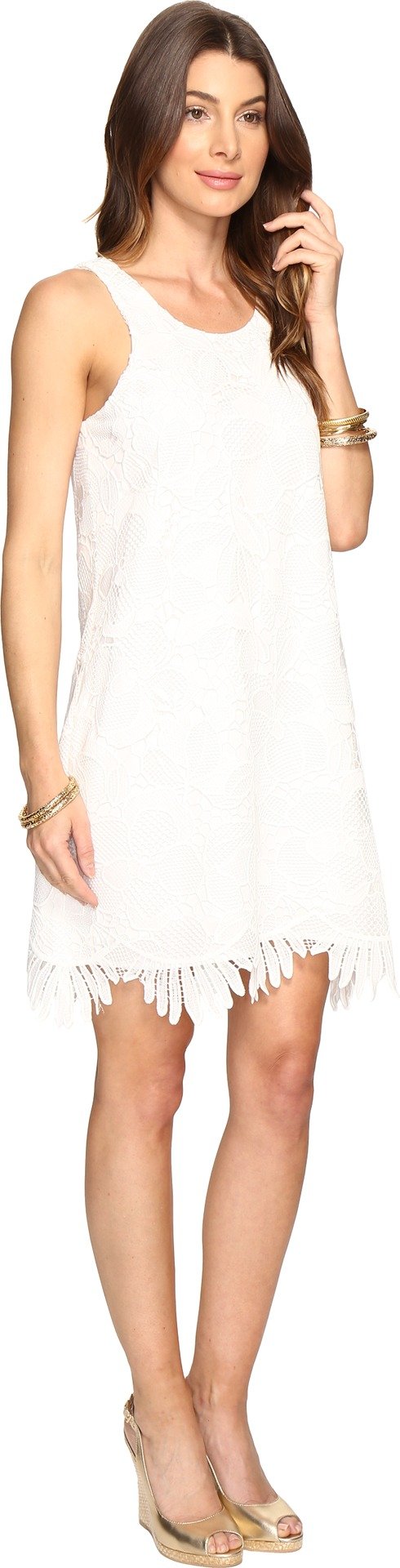 Lilly Pulitzer Marlissa Shift Dress - Women's White Jumbo Floral Scallop Lace Resort Dress for Beach Vacation, Summer Party & Special Occasions