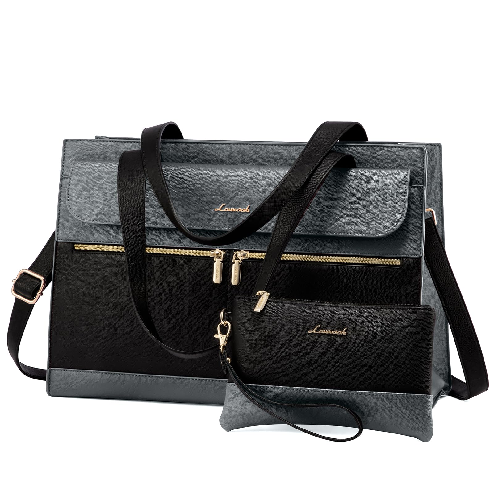 LOVEVOOK 15.6 Inch Leather Laptop Tote Bag for Women - Waterproof Professional Computer Briefcase with Large Capacity - Business Office Shoulder Bag for Work, Travel & School - Crossbody Purse for Teachers & Professionals
