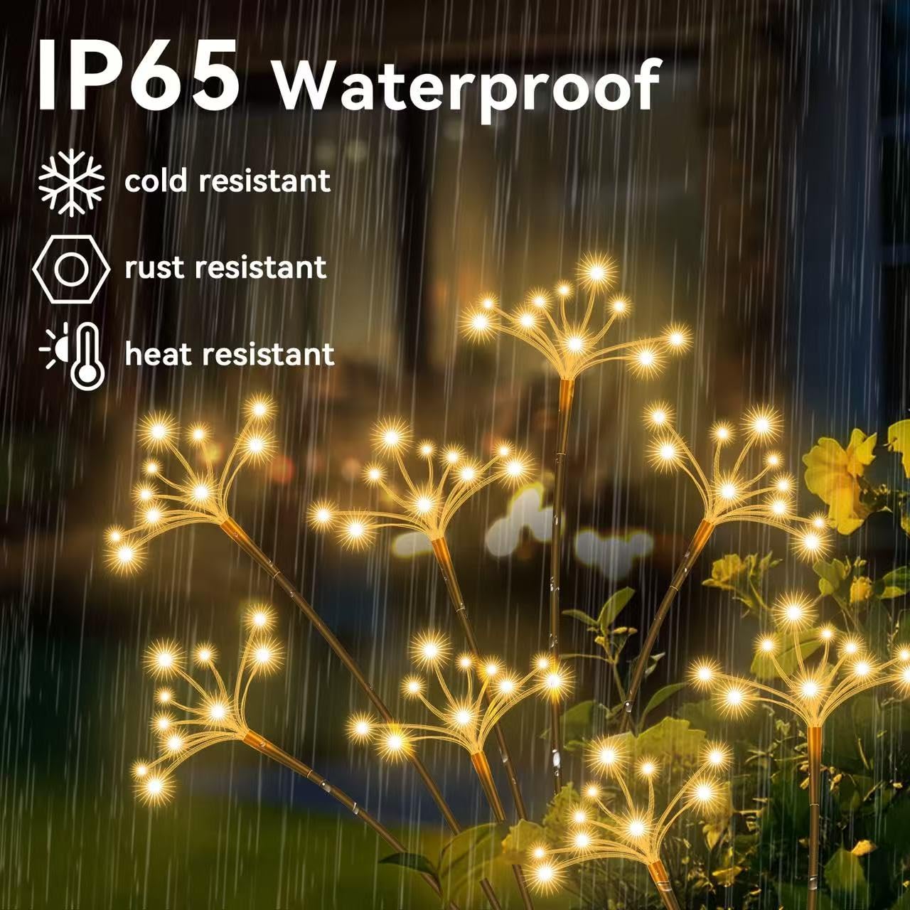 2 Pack Waterproof Solar Swaying Starburst Lights - Outdoor Solar Garden Lights for Yard, Patio, Pathway - Warm White LED Firework Decor for Landscape & Nighttime Ambience