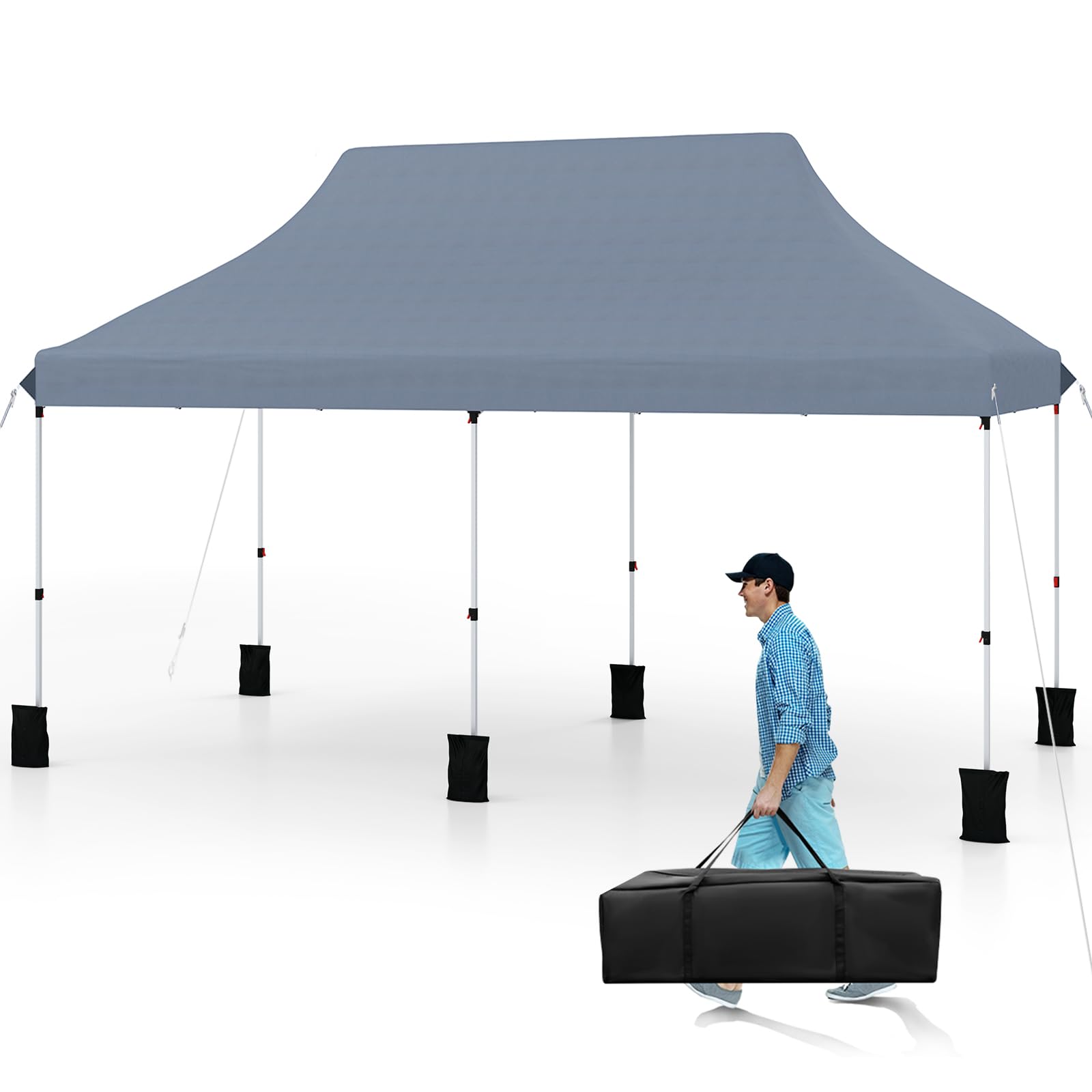 Tangkula 10x20 Ft Pop Up Canopy Tent - Instant Setup Portable Shelter with 6 Sand Bags, 12 Stakes & 6 Ropes - UPF 50+ Sun Protection - Great for Camping, Beach Parties, Backyard BBQs, Farmers Markets & Outdoor Events (Grey)