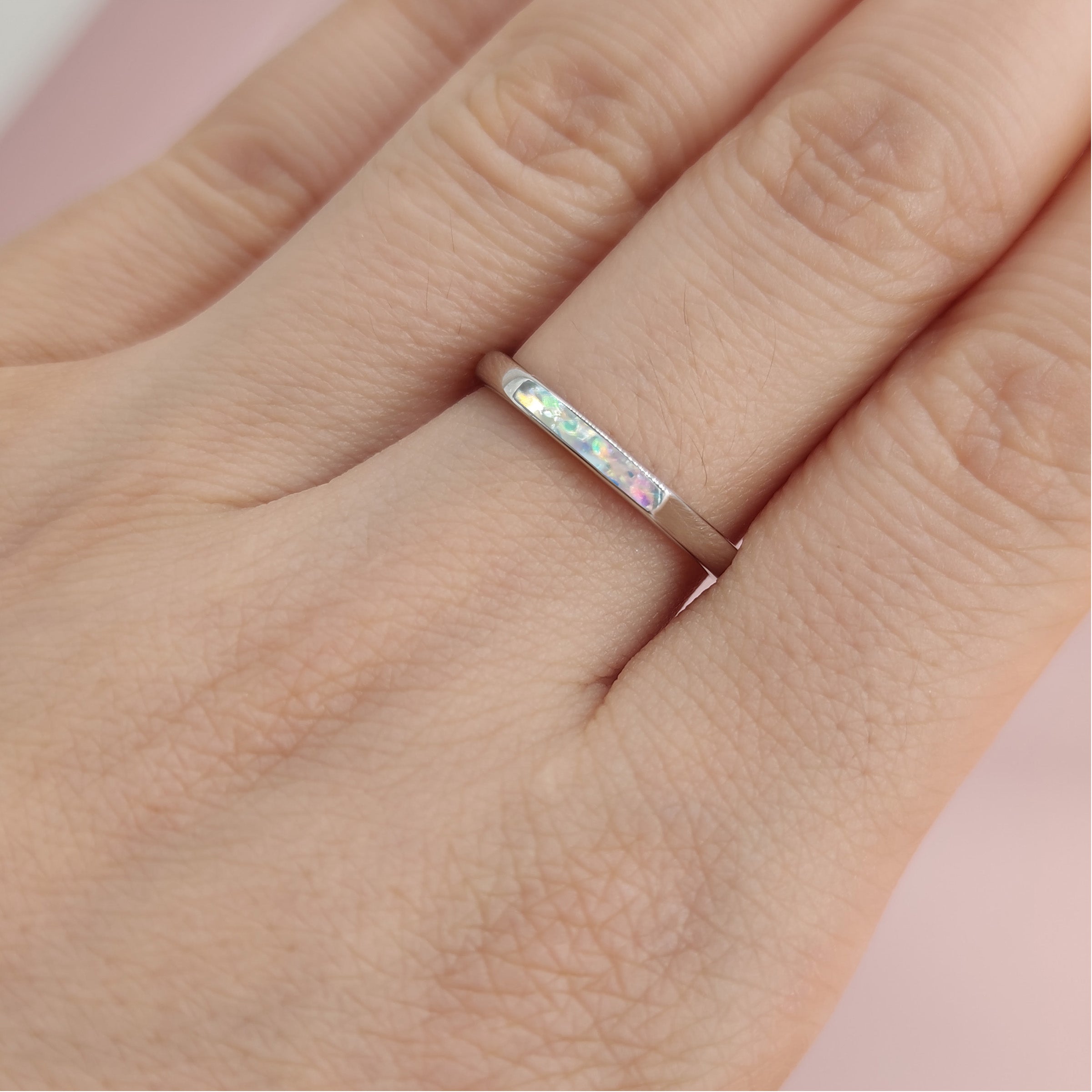 Solid Gold Birthstone Ashes Stackable Ring 2mm Wide - Memorial Jewelry for Loved Ones, Stackable Wedding Band, Anniversary Gift for Her - Perfect for Remembrance, Everyday Wear & Special Occasions
