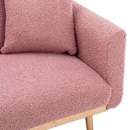 Convertible Futon Sofa Bed - Teddy Upholstered Folding Sleeper Sofa with Adjustable Backrest & 2 Pillows | Button Tufted Loveseat Couch with Sturdy Metal Legs | Perfect for Living Room, Bedroom, Office & Small Spaces (Brushed Pink)