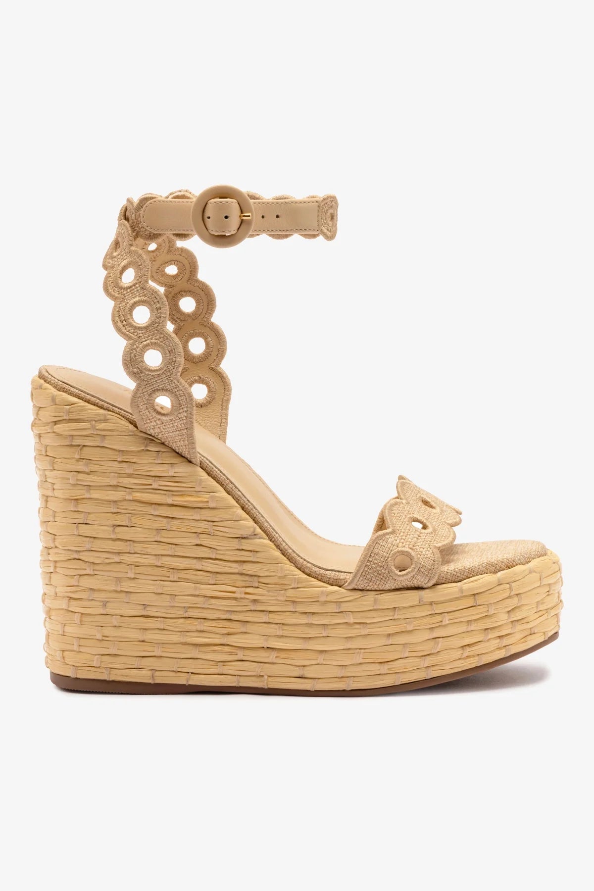 Florence Broderie Wedge Sandals in Beige Raffia - Comfortable Summer Espadrilles for Beach, Wedding & Casual Outings