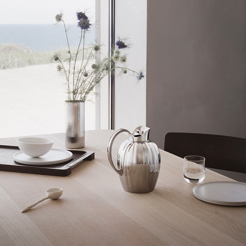 Georg Jensen Bernadotte Smoked Oak Tray - Polished Stainless Steel Serving Tray for Dining, Entertaining & Home Decor