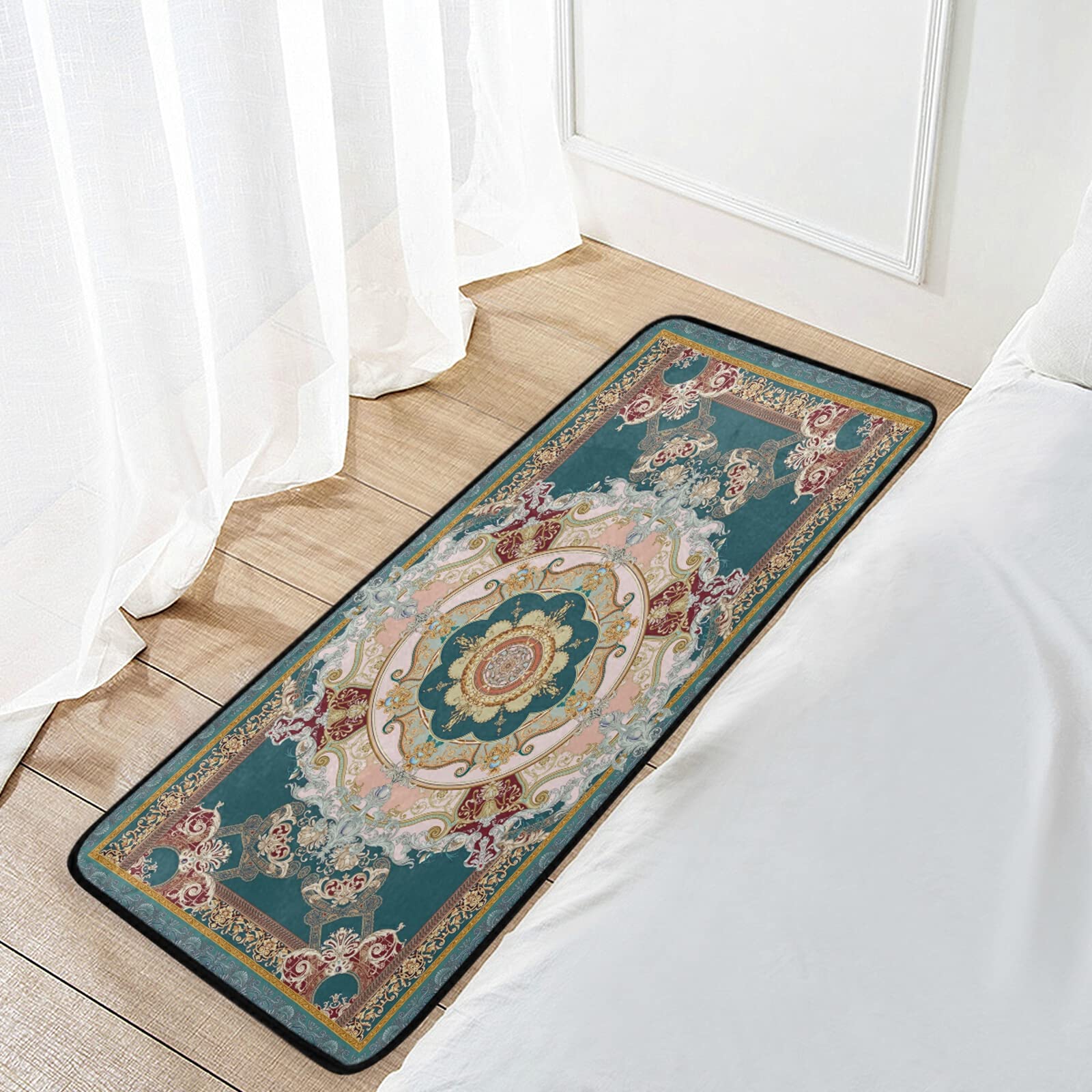 Non-Slip Washable Retro Teal Blue Kitchen Rugs and Mats - Absorbent Cushioned Floor Mat for Sink Area - 39