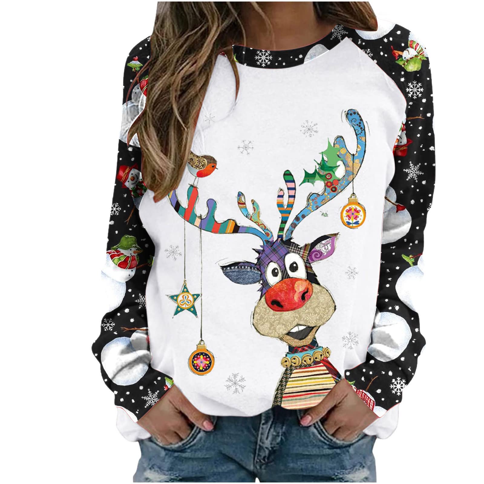 AMhomely Women's Christmas Sweater - Funny Graphic Holiday Pullover Long Sleeve T-Shirt | Casual O-Neck Blouse for Xmas Parties & Family Gatherings | UK Sizes Available