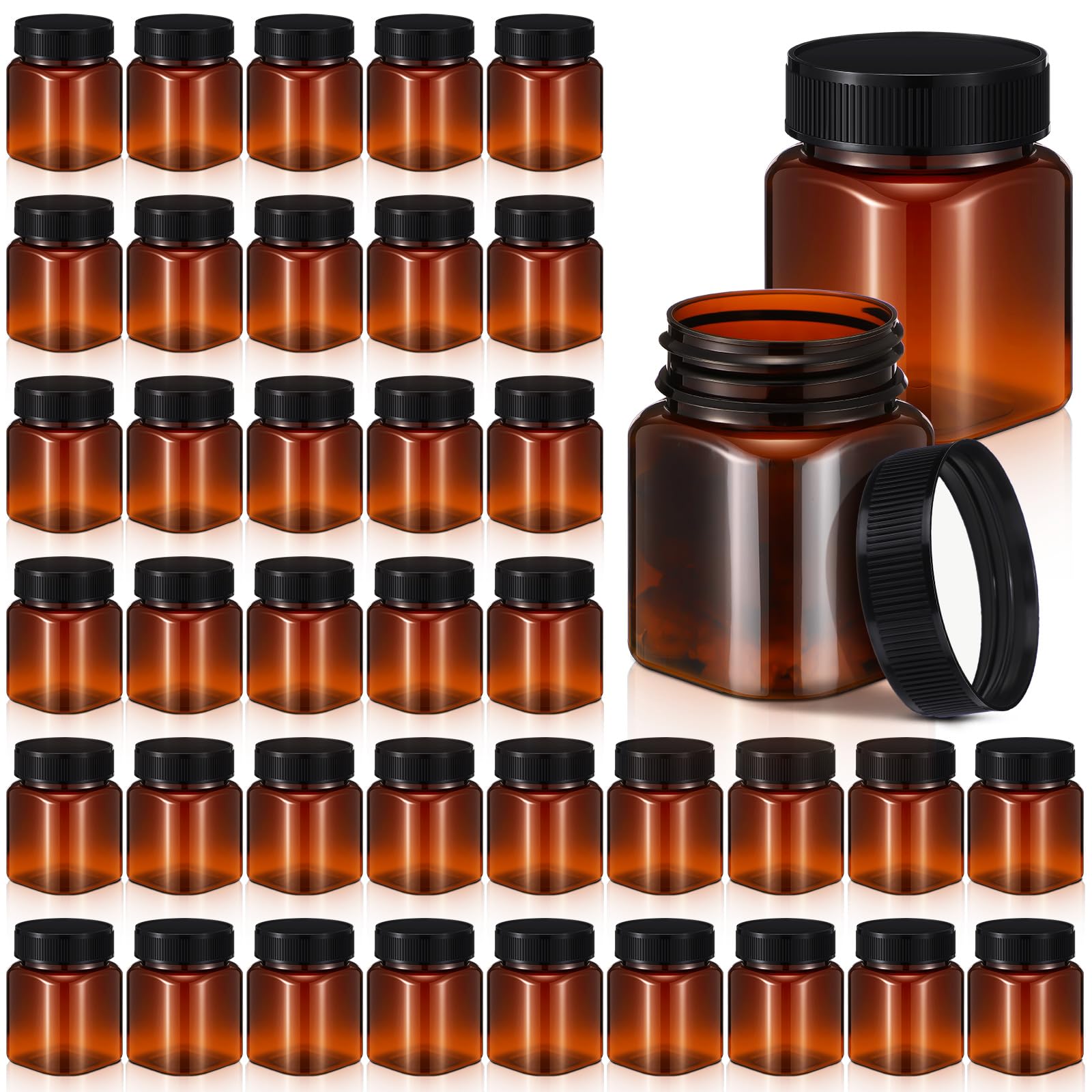 Tanlade 40-Piece Amber Plastic Jars with Airtight Lids - 4oz Round Refillable Cosmetic Containers for Powder, Liquid, Food Storage, Lotion, Ointment, Cream & Essential Oil - Perfect for DIY Beauty, Spice Organization & Kitchen Storage