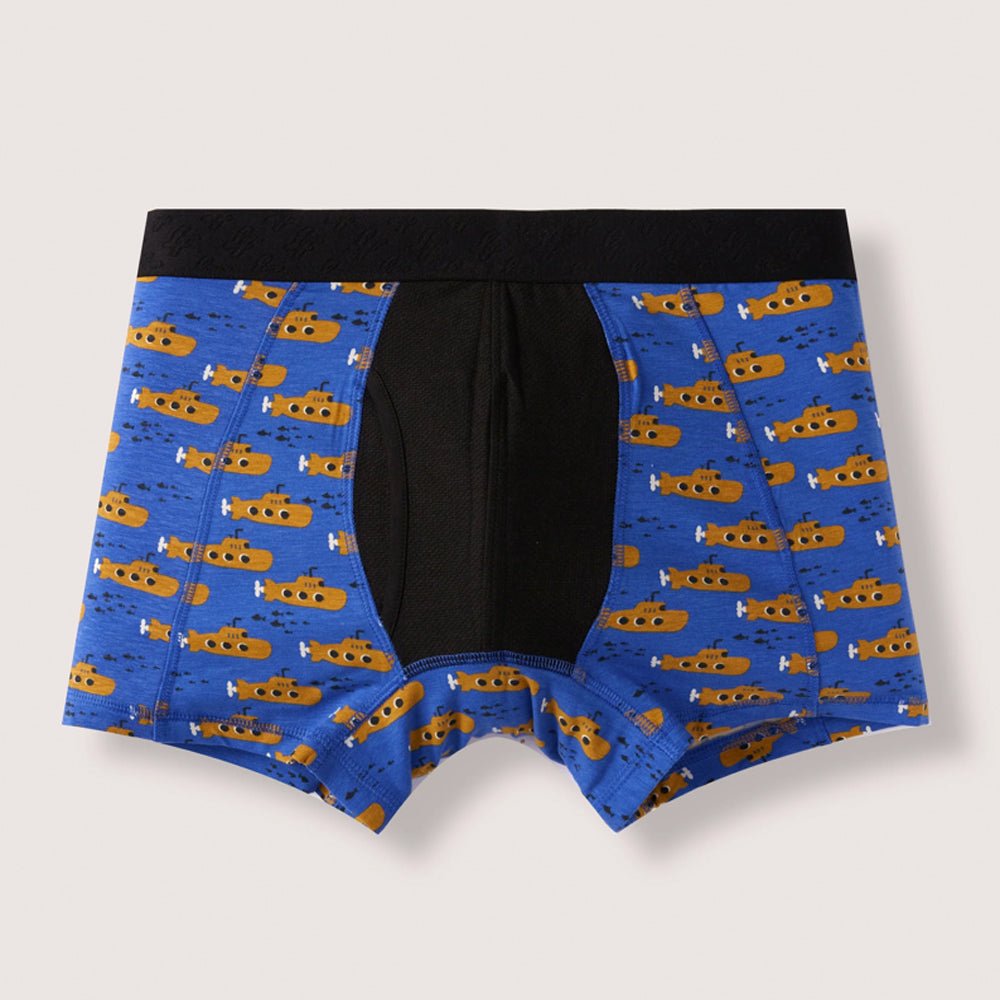 Men's Bamboo & Organic Cotton Underwear - Soft Breathable Boxer Briefs - Yellow Submarine Print - Eco-Friendly Comfort for Daily Wear & Active Lifestyle
