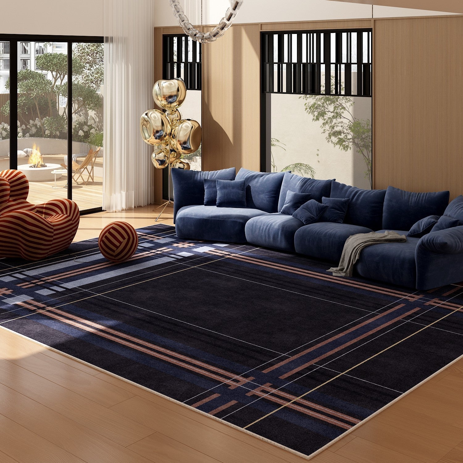 Abstract Blue Contemporary Modern Area Rug - Geometric Design for Living Room, Dining Room & Bedroom - Soft Non-Slip Large Floor Mat for Home Decor & Interior Design