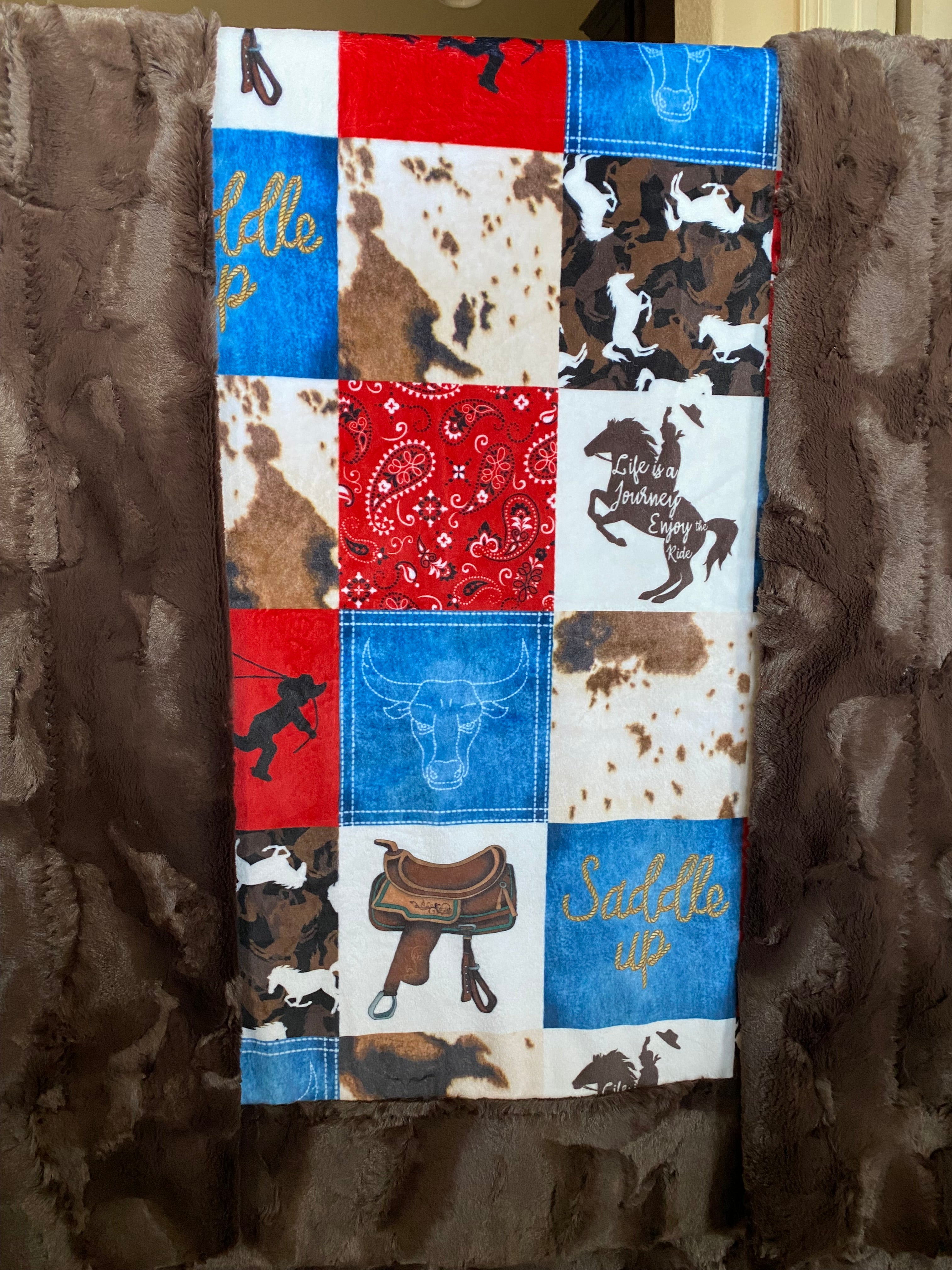 Premium Cowboy Saddle Design Soft Minky Blanket 54x65 Inches - Western Themed Plush Throw for Bed, Couch & Nursery Decor