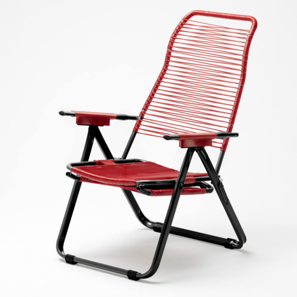 Steel and Plastic Rope Garden Chaise Lounge Chair with Footrest - Indoor & Outdoor Patio Furniture for Poolside, Backyard, and Beach Relaxation (Red)