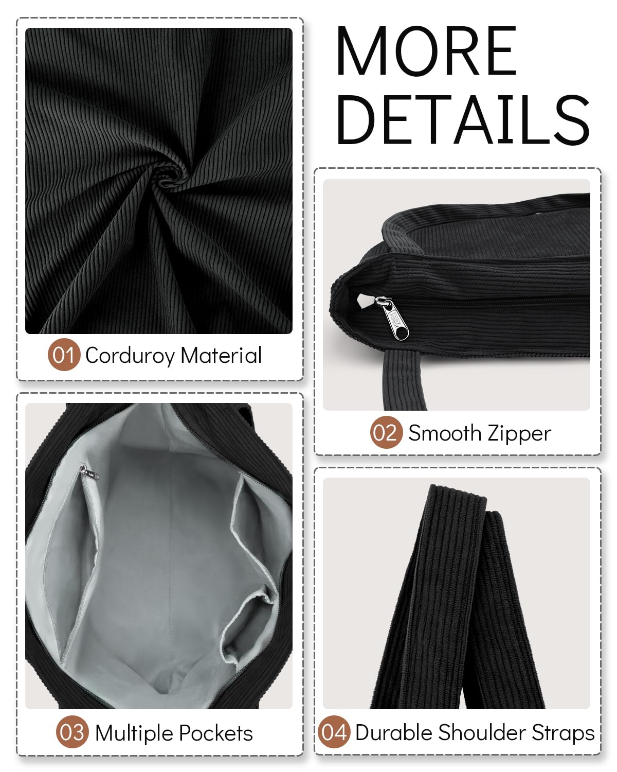 Stylish Corduroy Tote Bag for Women - Large Capacity Zippered Hobo Handbag with Inner Pockets | Perfect for Work, Travel & Everyday Use
