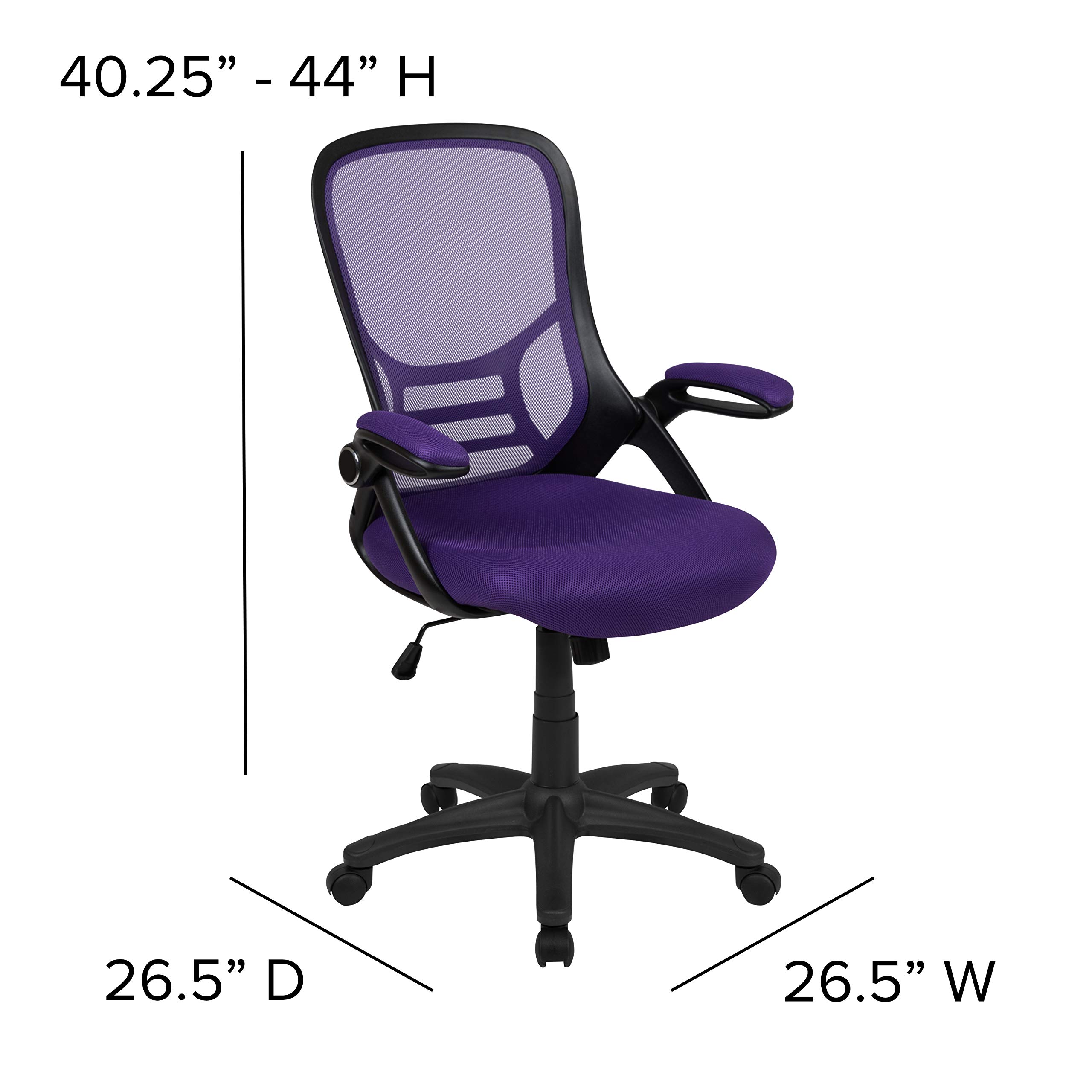 Ergonomic High Back Purple Mesh Office Chair with Black Frame & Flip-Up Arms - Perfect for Home Office, Gaming & Workspace Comfort