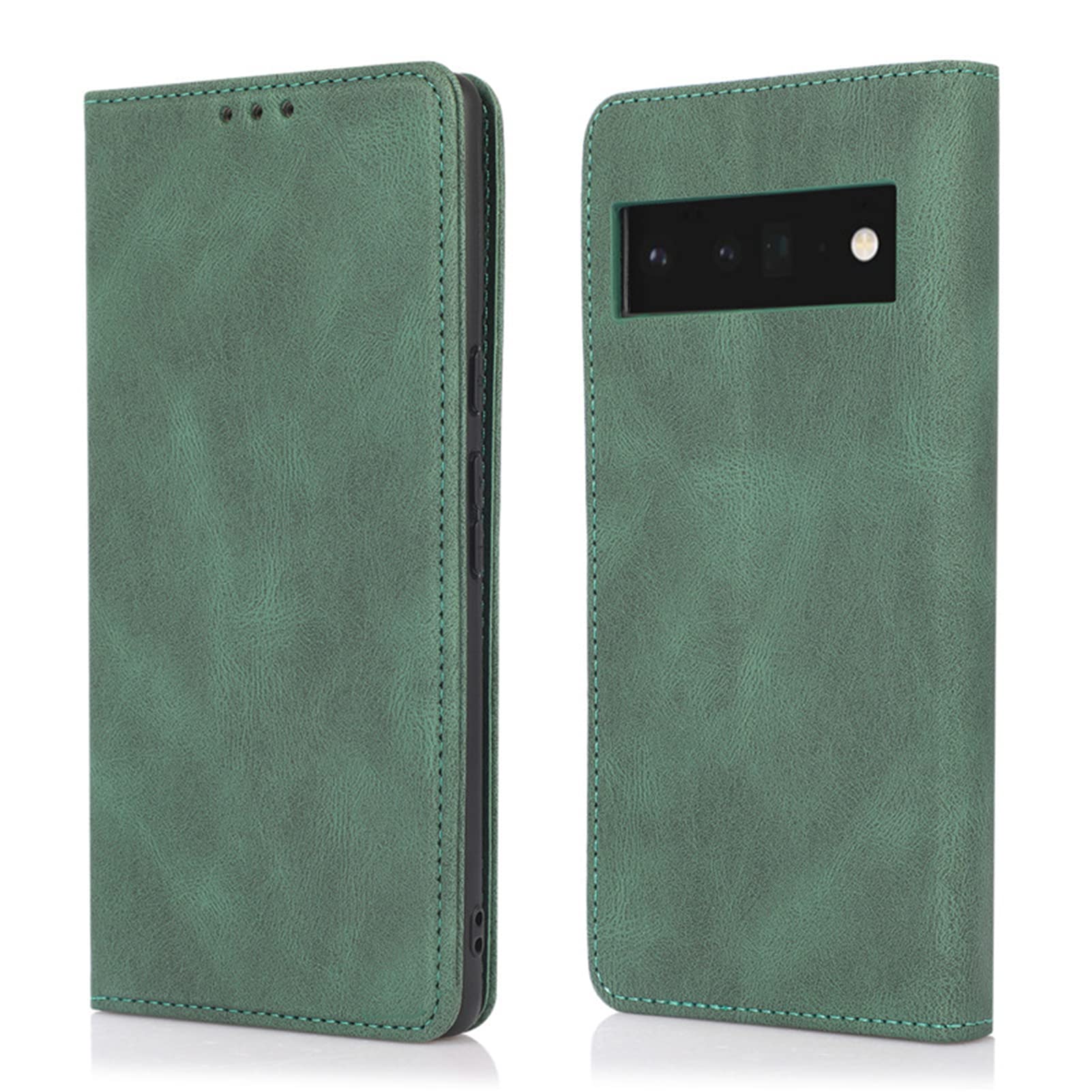 Premium Leather Wallet Case for Google Pixel 6/6 Pro - RFID Blocking Card Holder, Kickstand & Magnetic Closure Flip Cover | Slim TPU Protective Phone Case (Green, 6.7