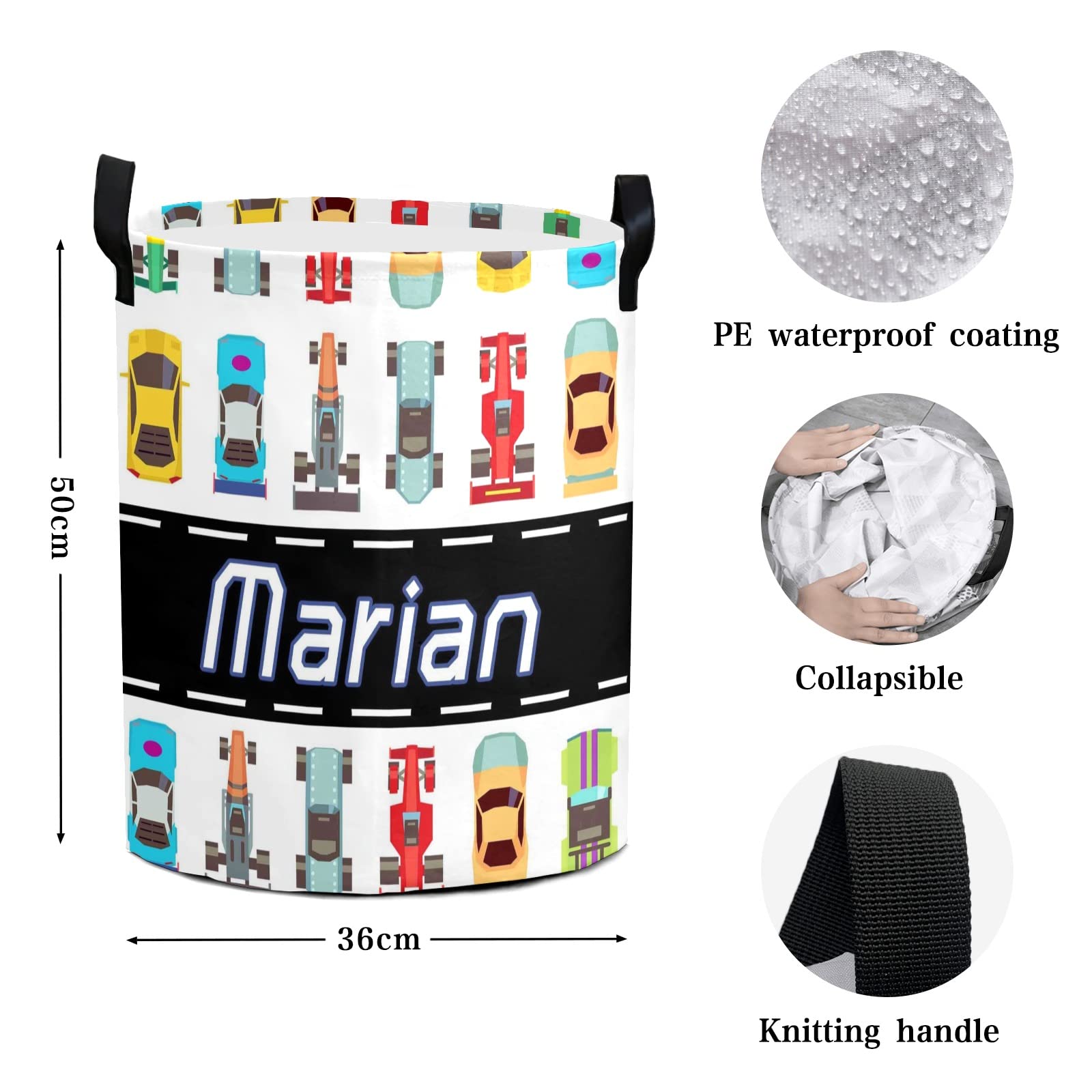Personalized Baby Laundry Basket for Boys & Girls - Custom Collapsible Laundry Hamper with Handle, Storage Organizer for Nursery, Bathroom, Bedroom & Living Room Decor (Car Design) - Perfect for Baby Showers, Kids' Rooms & Home Organization