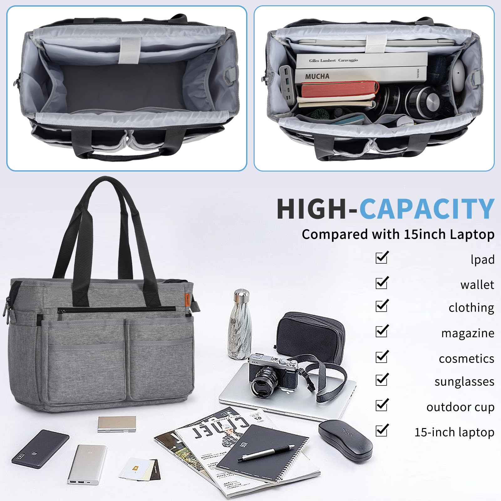 Stylish Women's Utility Tote Bag with Multiple Zippered Pockets - Perfect Laptop Handbag for Teachers, Working Professionals & Nurses - Great for Work, Travel & Everyday Use