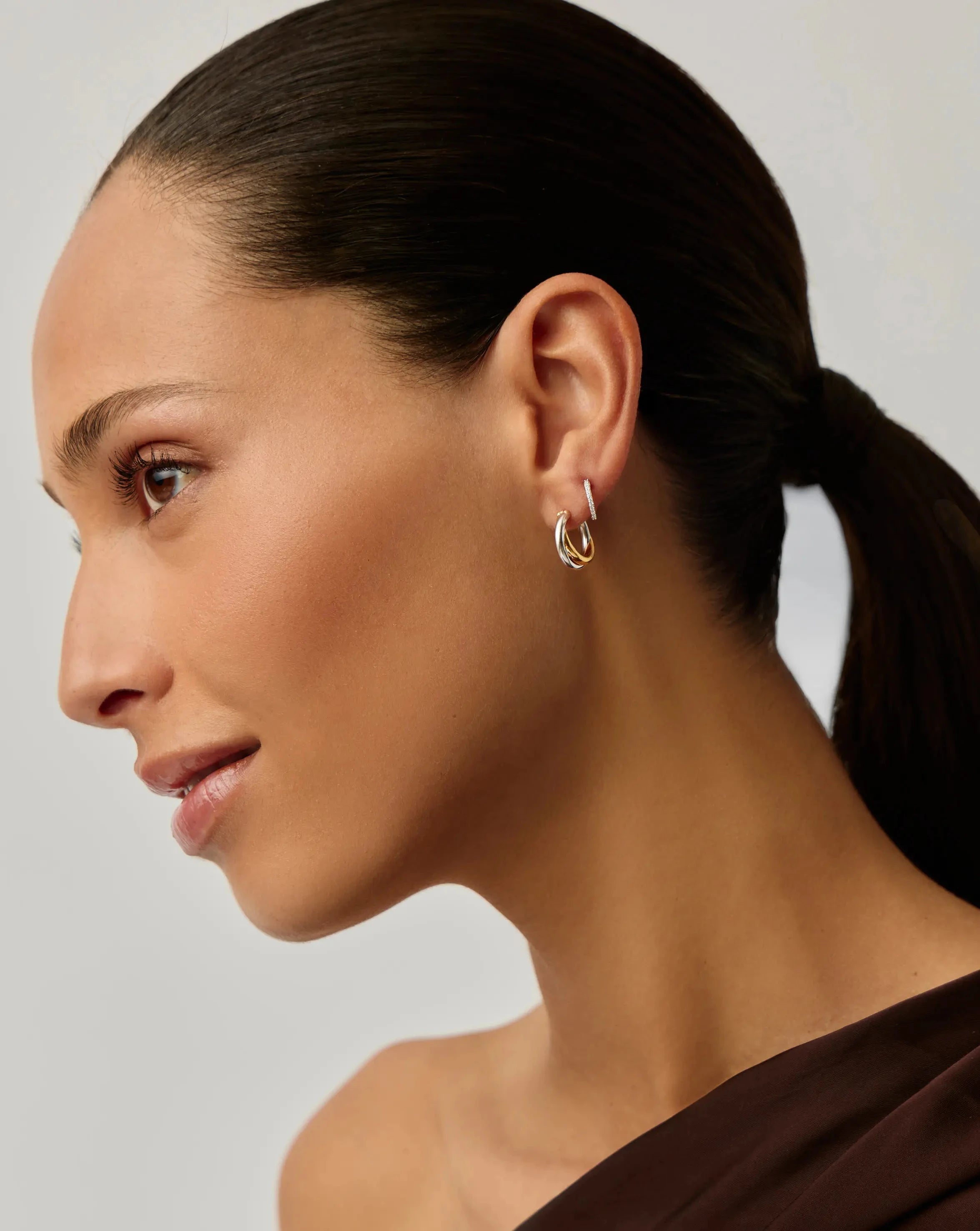 Lucy Williams Entwine Hoop Earrings & Pave Huggies Set - Mixed Metal & 18k Gold Vermeil Jewelry for Women | Everyday Wear, Date Night, Gift Giving