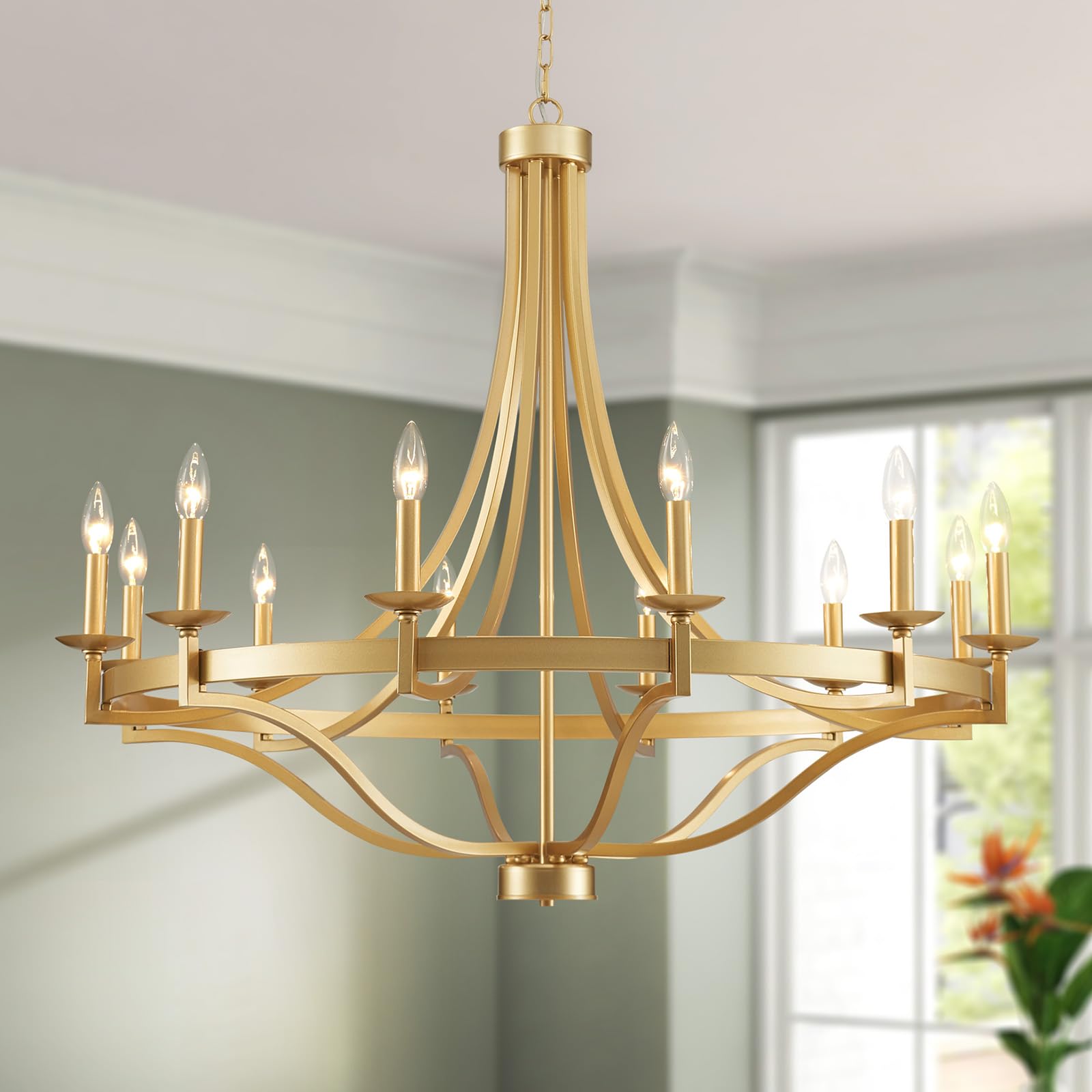 WUZUPS 12-Light Wagon Wheel Metal Candle Chandelier - 39.4