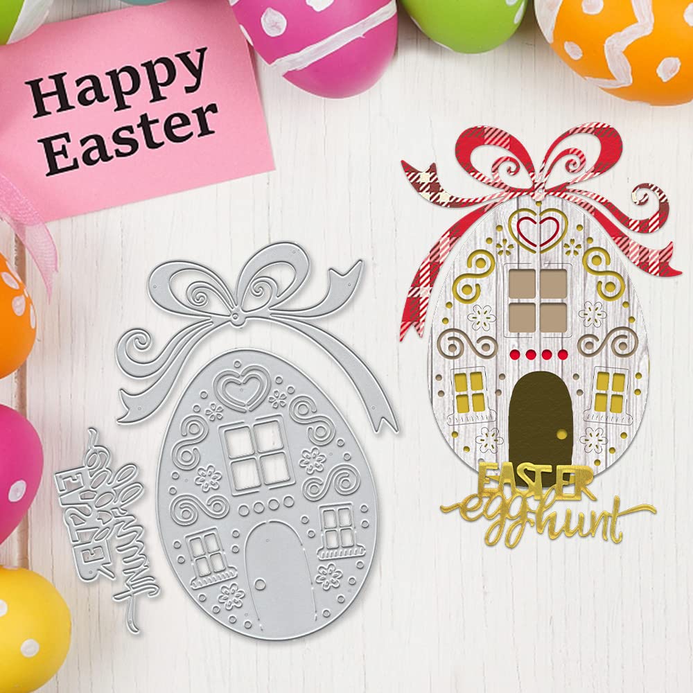Easter Egg House Metal Cutting Dies with Blessing Words - DIY Scrapbooking Embossing Stencil Template for Card Making, Photo Albums, Easter Day Decorations - Perfect for Easter Crafts, Home Decor, and Gift Making
