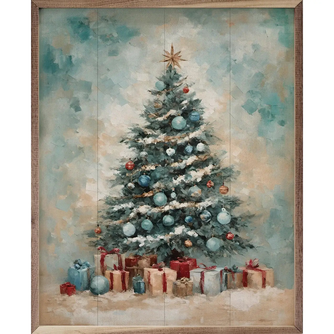 Coastal Holiday Tree Wood Framed Print - Beach House Wall Decor for Christmas, Living Room Art, Coastal Themed Home Decoration | Perfect for Holiday Gifts & Seasonal Home Styling