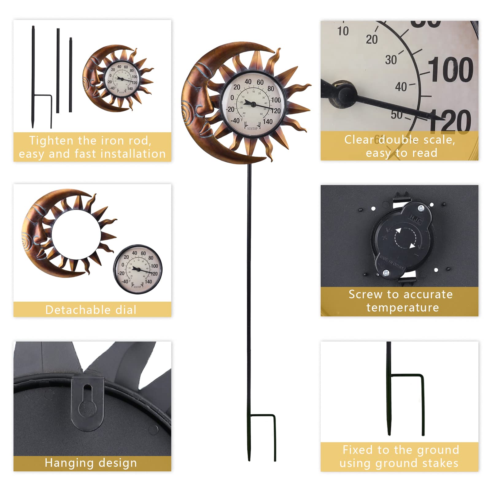 Outdoor Thermometer - Decorative Metal Garden Stakes for Lawn, Yard, Pathway & Patio - Weather-Resistant Temperature Gauge for Gardening & Outdoor Decor