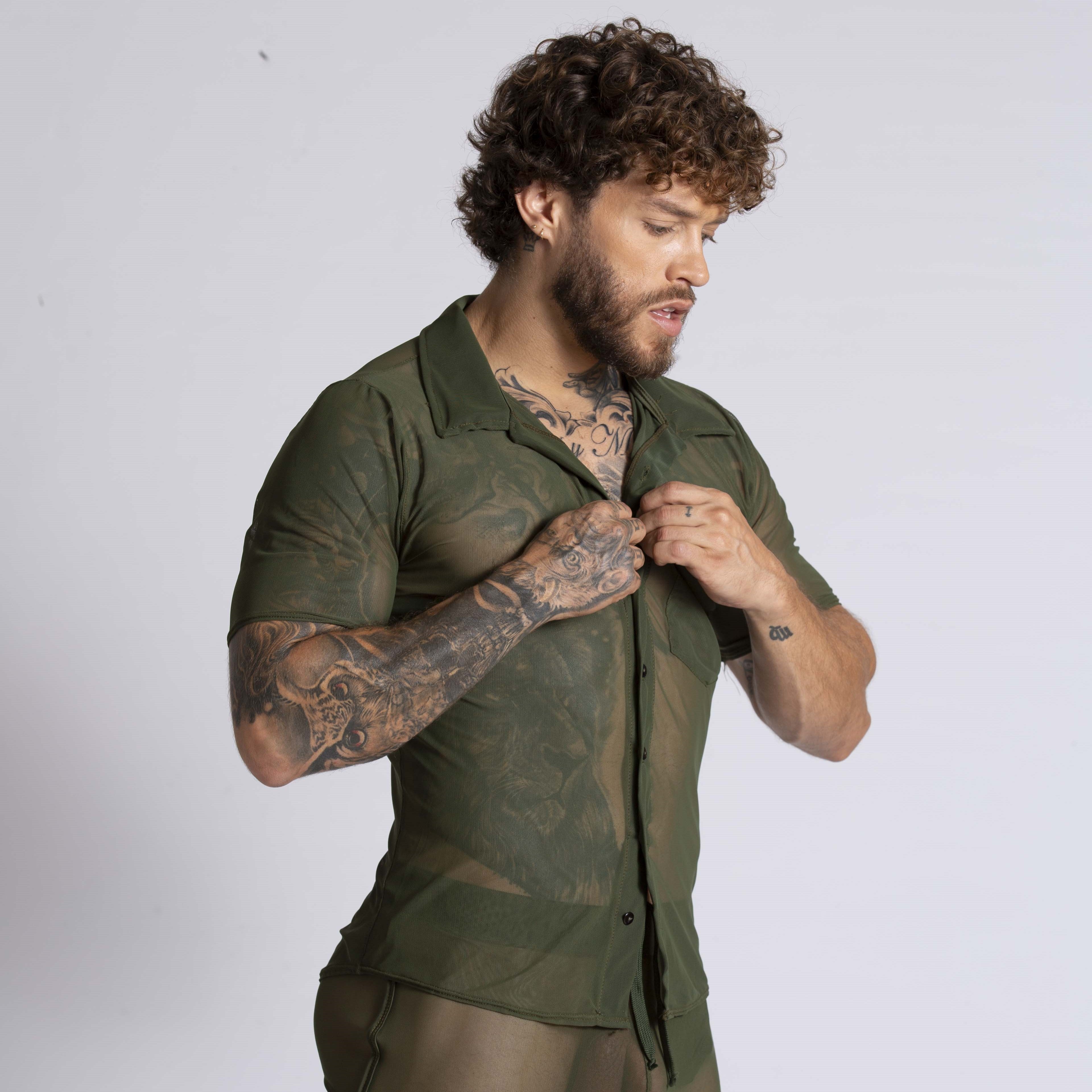 Gigo Bahia Men's Short Sleeve Mesh Shirt - Breathable Green Athletic Top for Running, Gym & Outdoor Activities